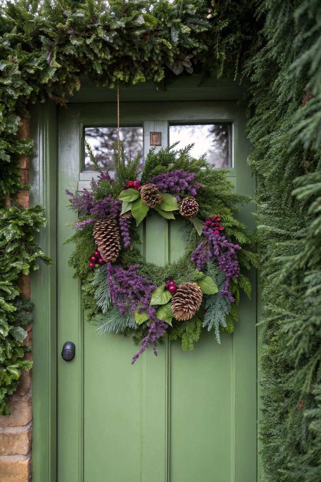 Mauve and greenery crafting a vibrant holiday contrast.