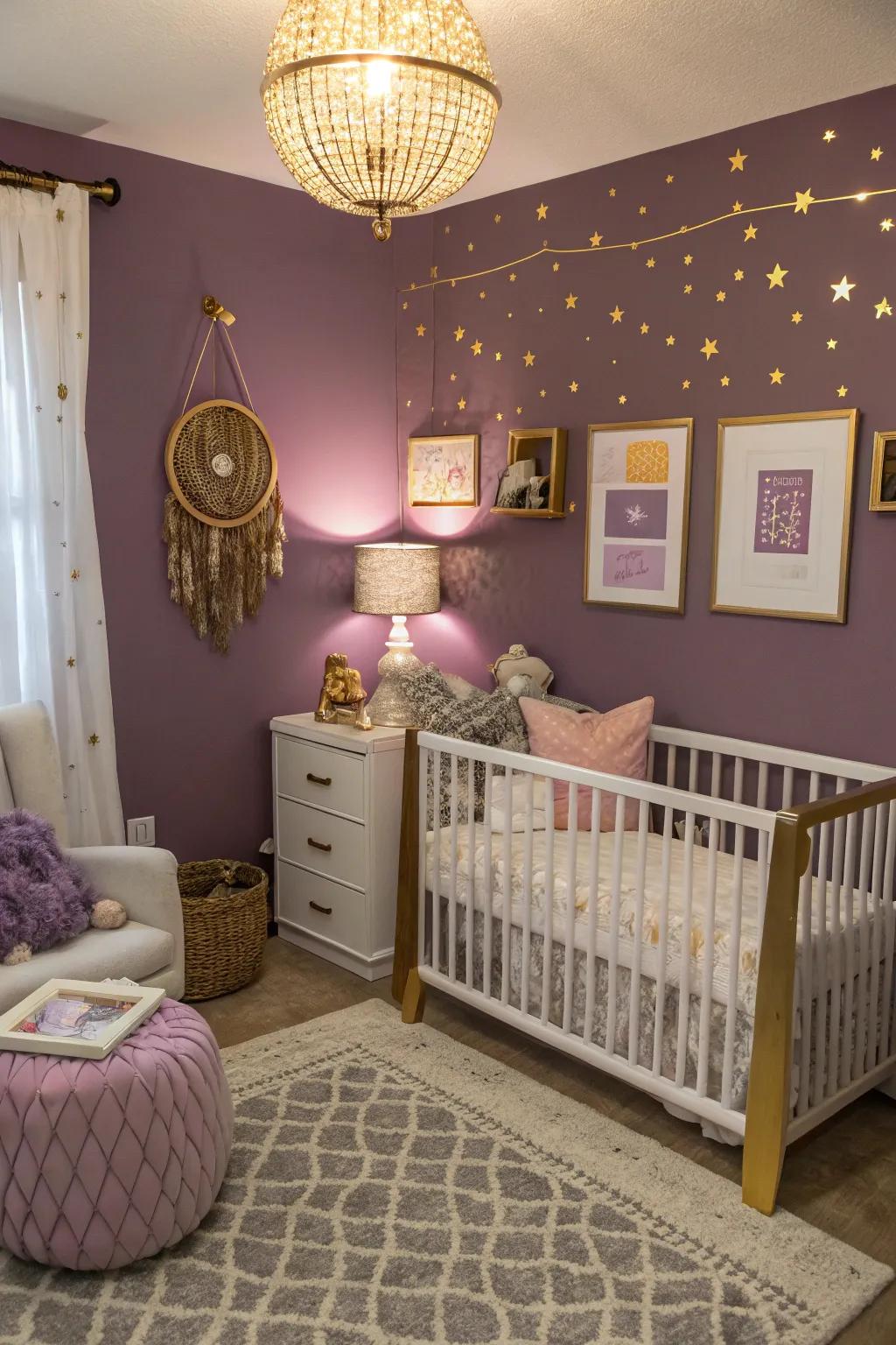Metal features add a touch of luxury to purple decor.
