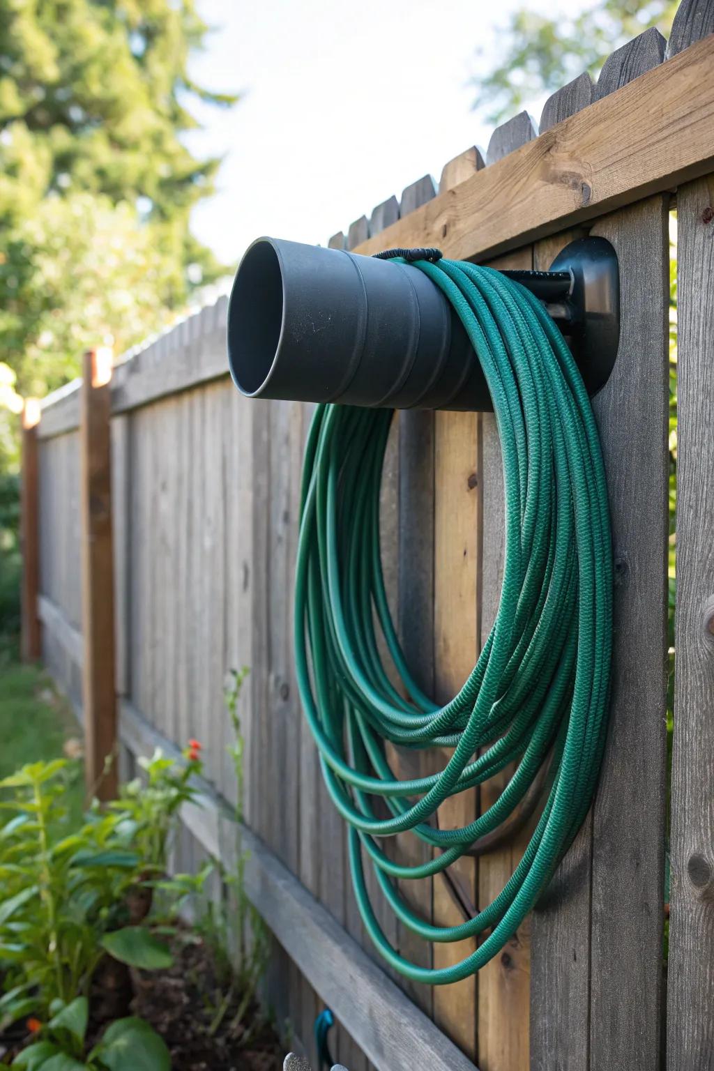 Perfect your garden storage using this smooth polyvinyl chloride pipe hose holder.