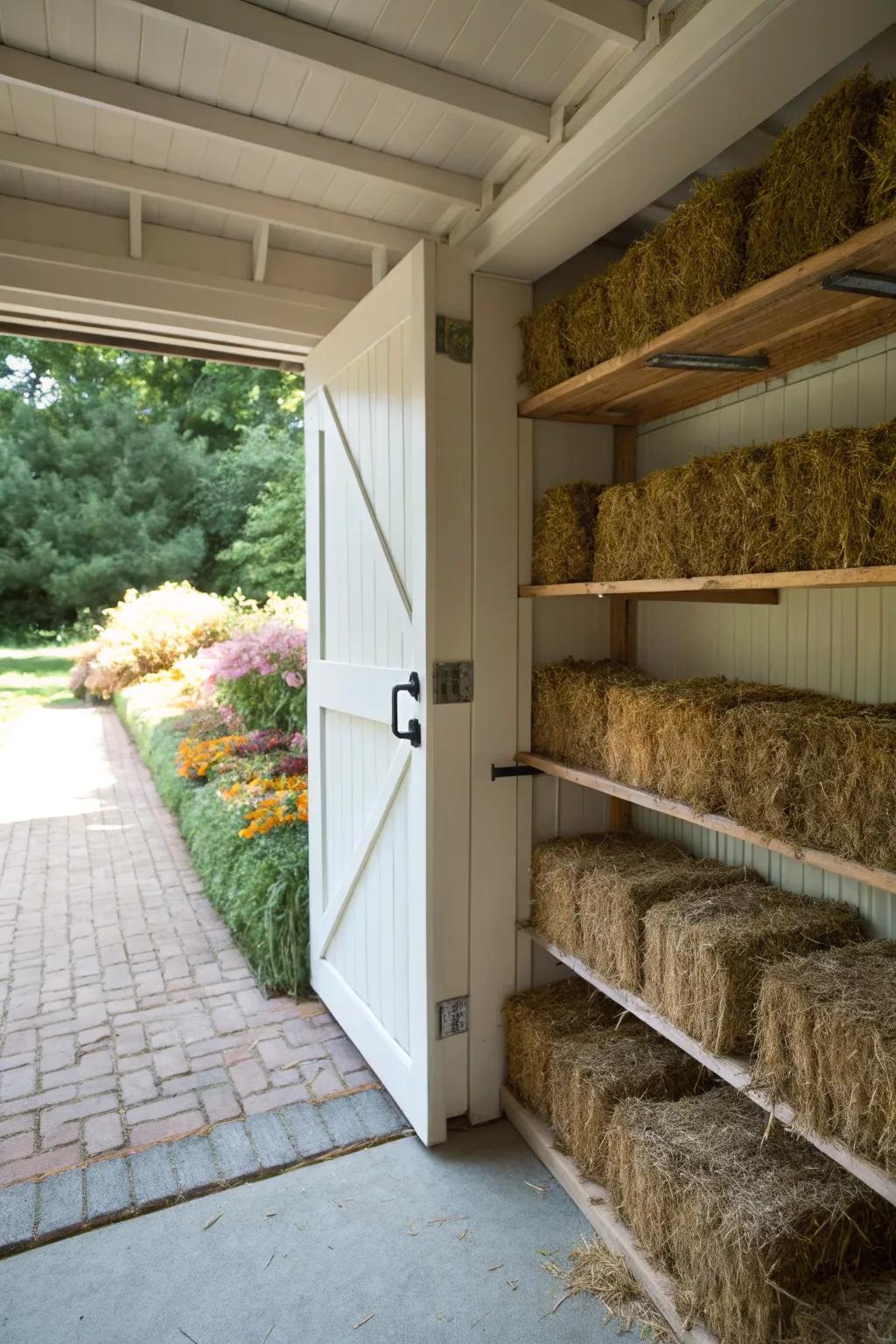 An outdoor shed provides ample space for hay.