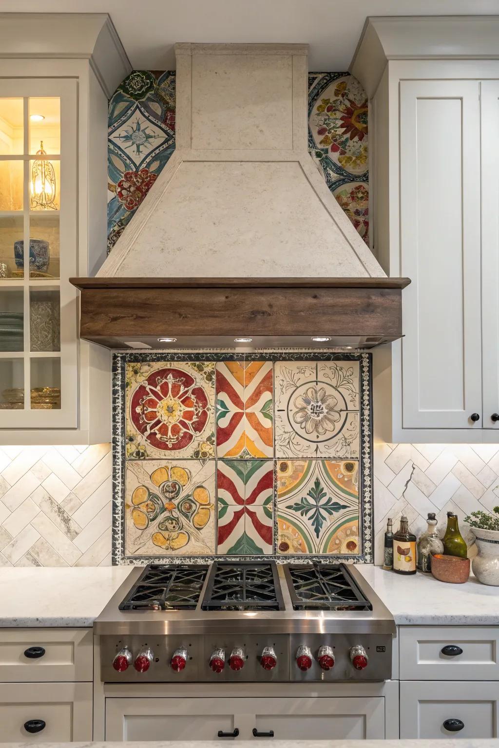 Artistic tile designs transform your range hood into a stunning feature.