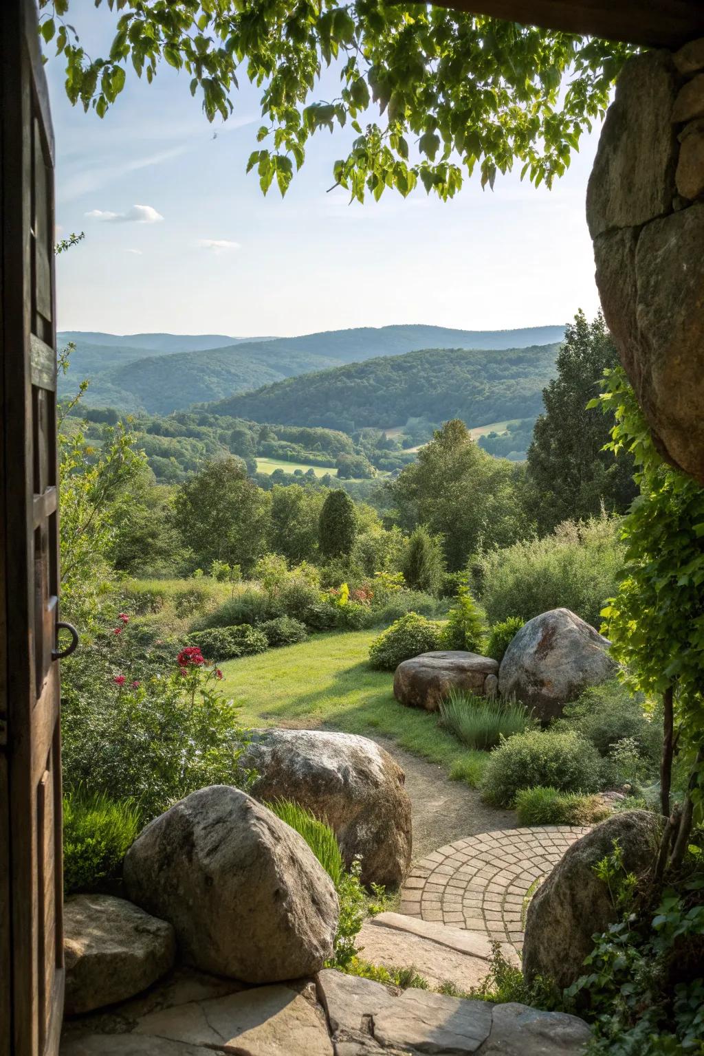 Employ stones to steer attention toward stunning views.