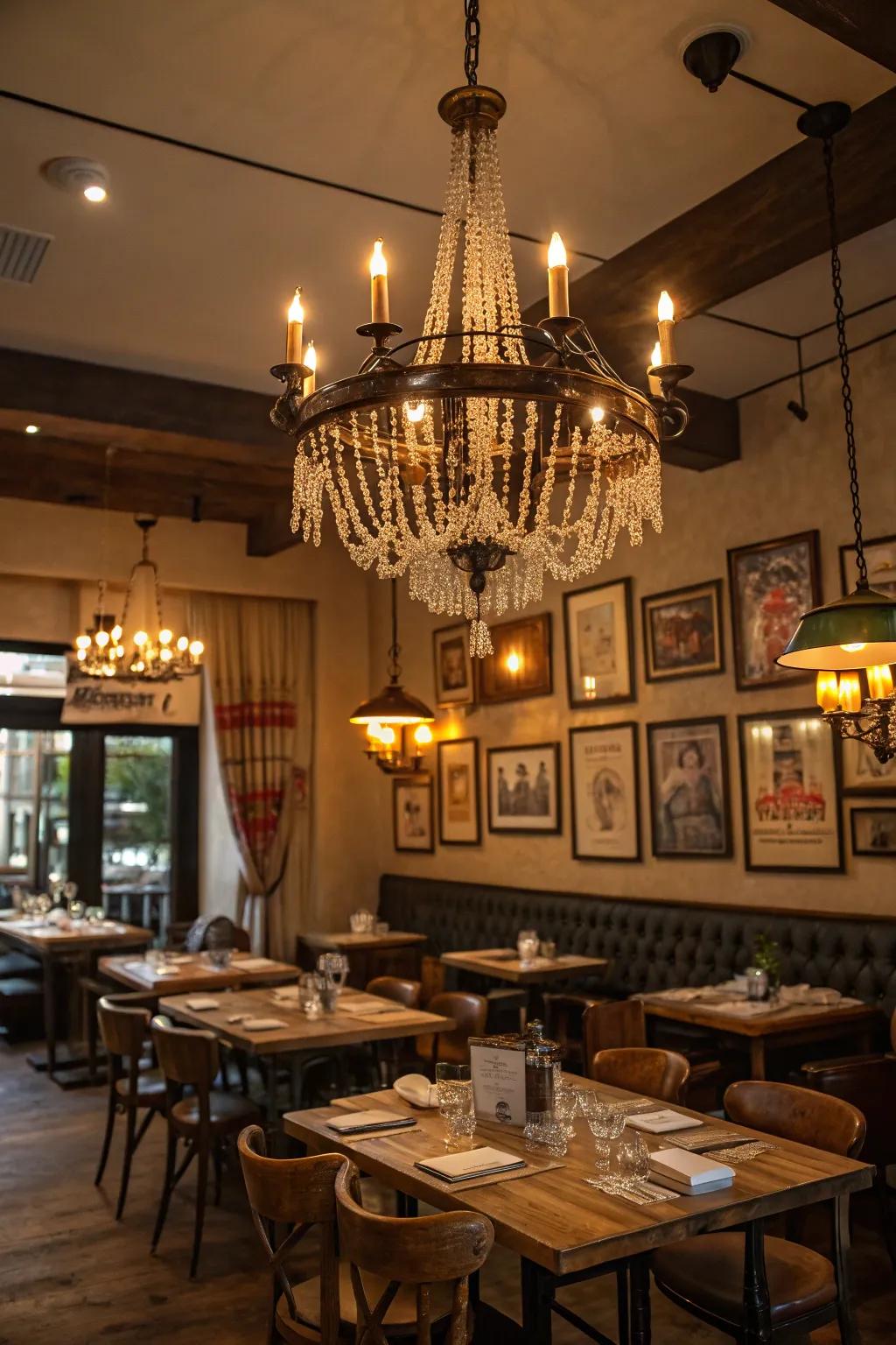 Vintage chandeliers afford elegance and history.