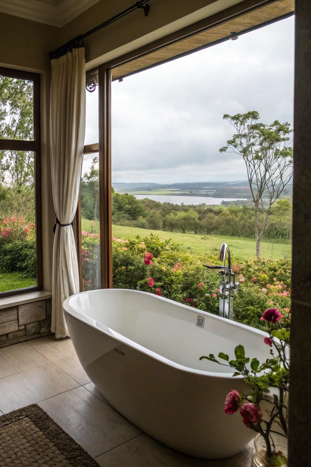 Scenic views bring the peace of nature to your bath.