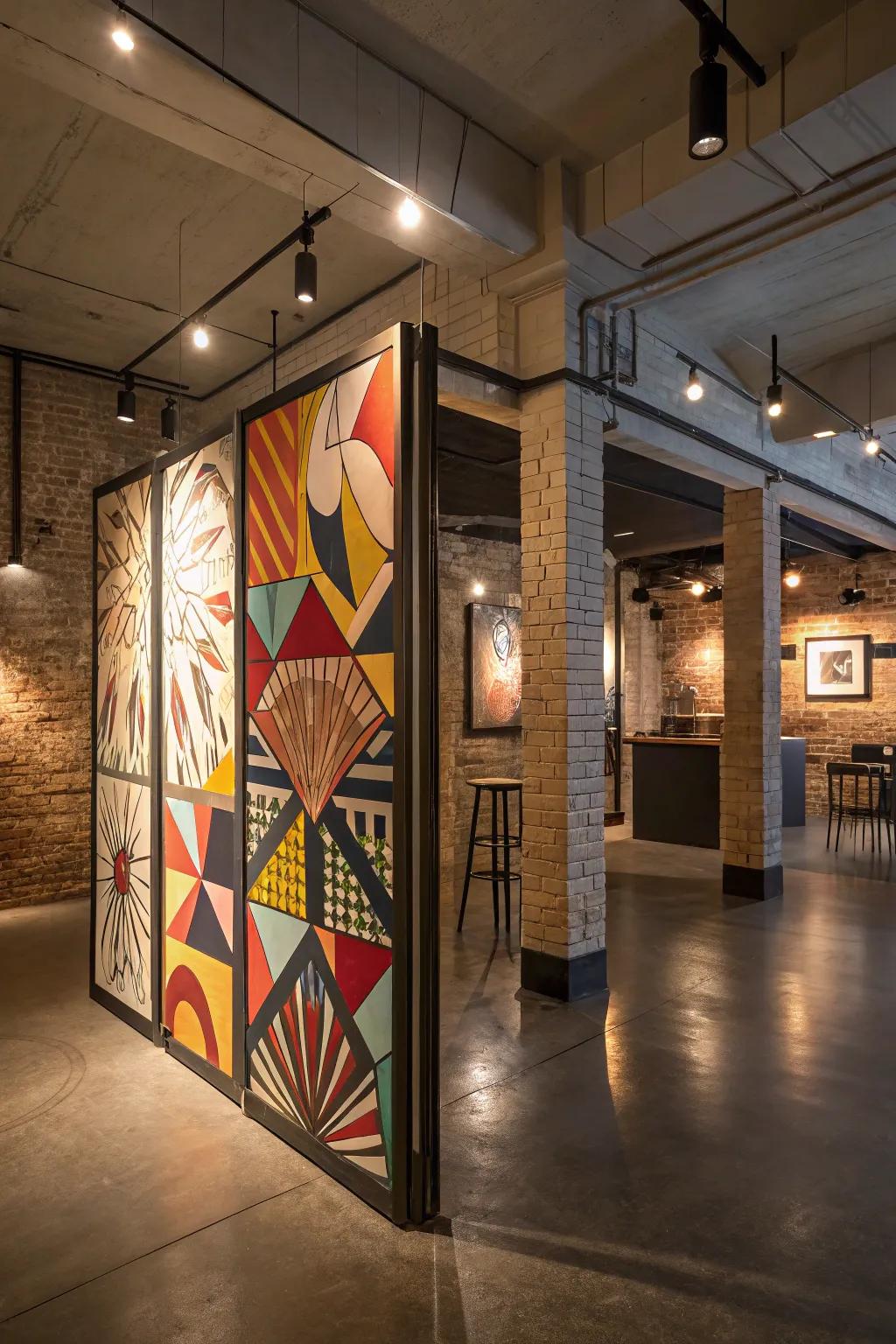 Art displays offer a creative and stylish method for dividing spaces.
