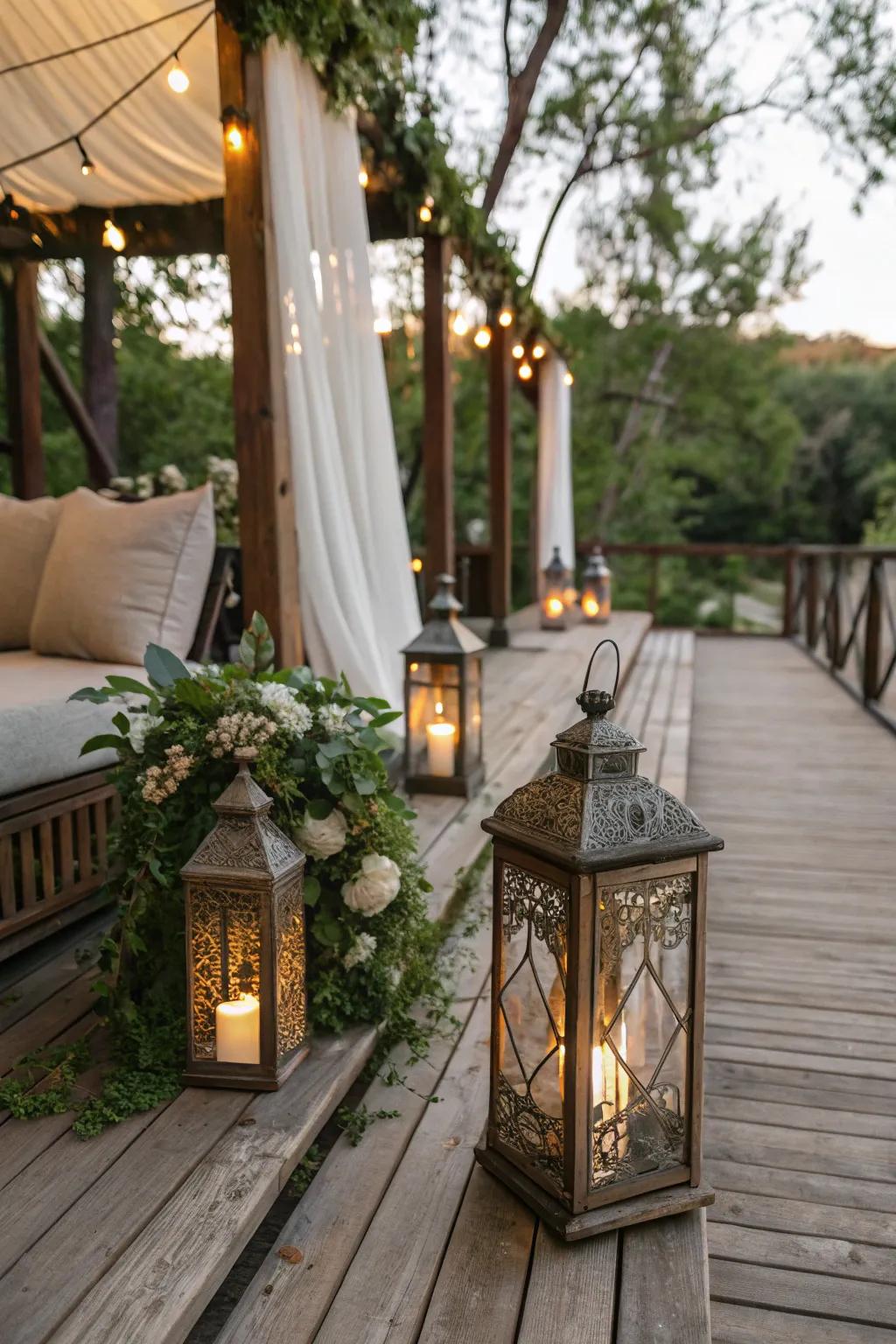 Vintage decor lends individuality and charm to this countryside deck.