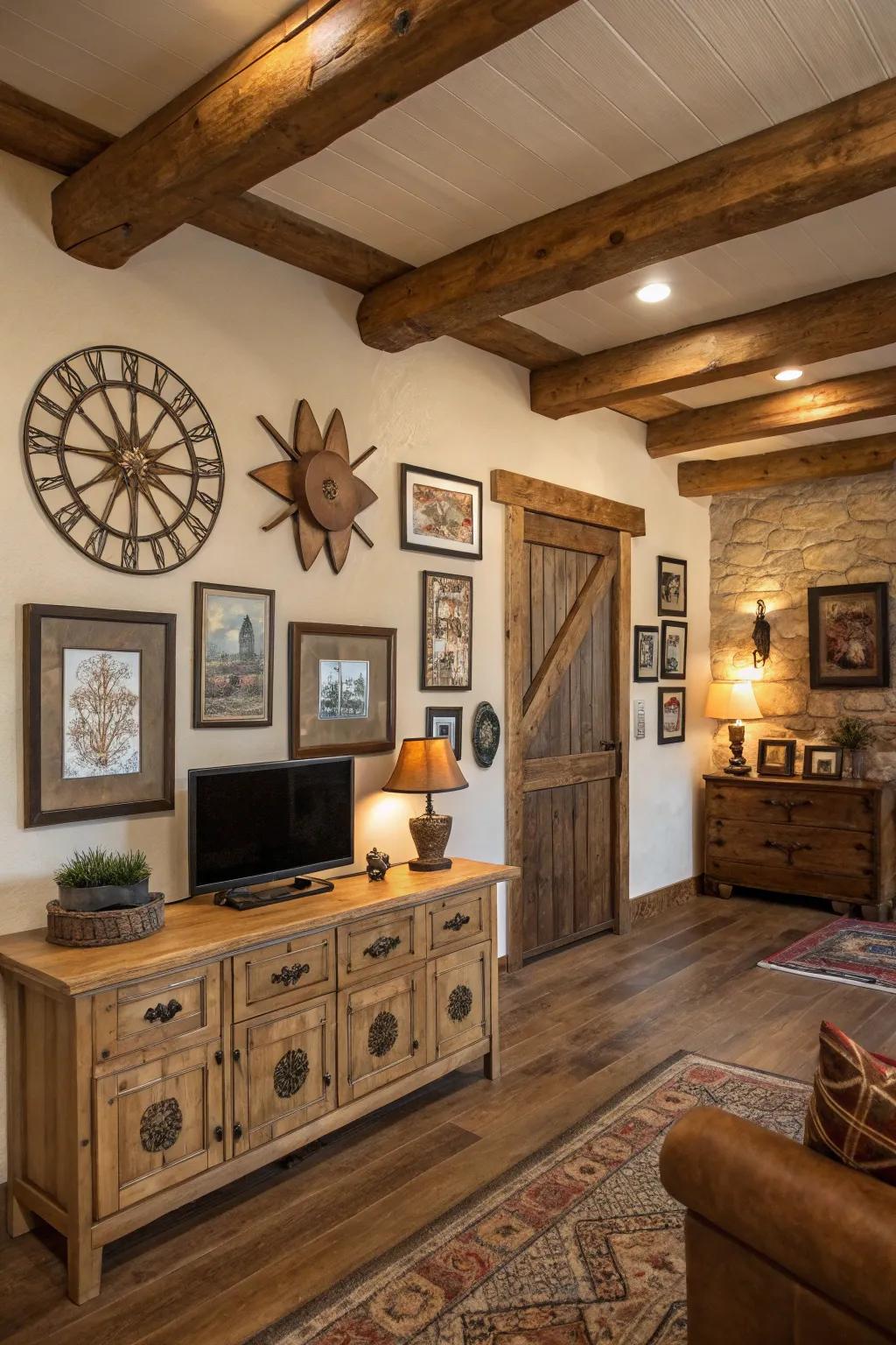 Handcrafted art introduces a personal and unique touch to the space.