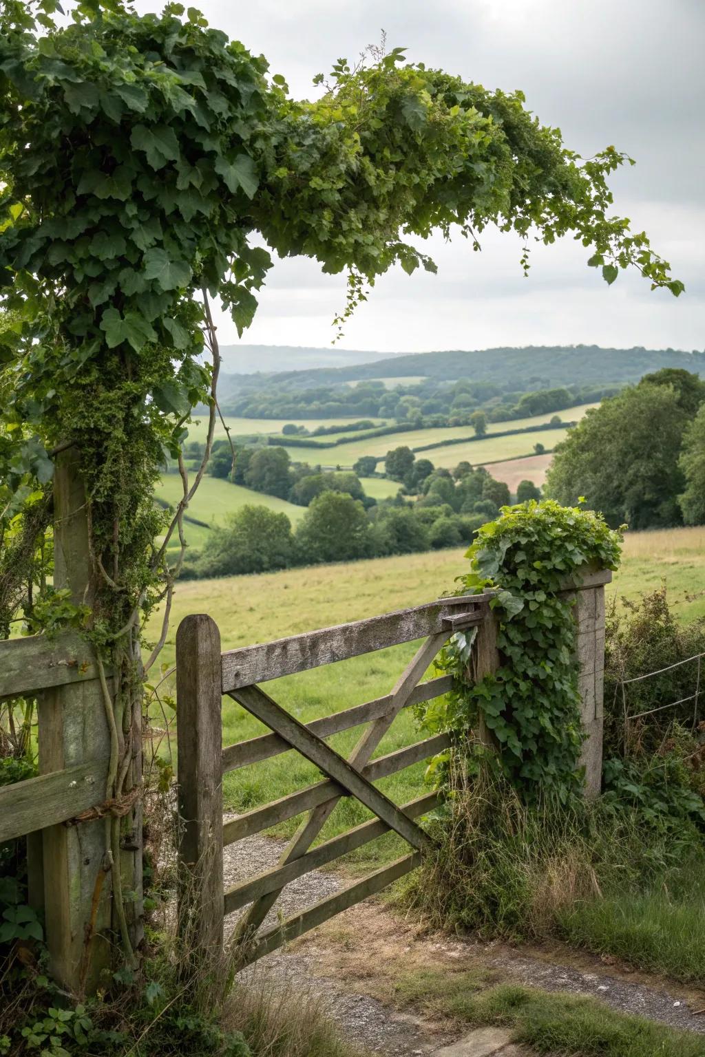 A charming portal embellished with ascending vines.