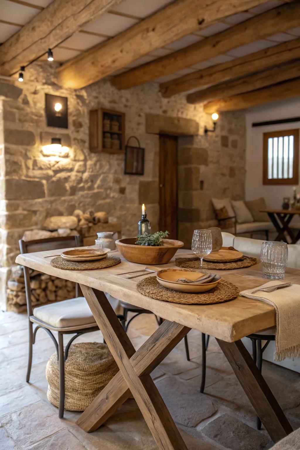 A cross-brace table bringing elegance to the dining area.