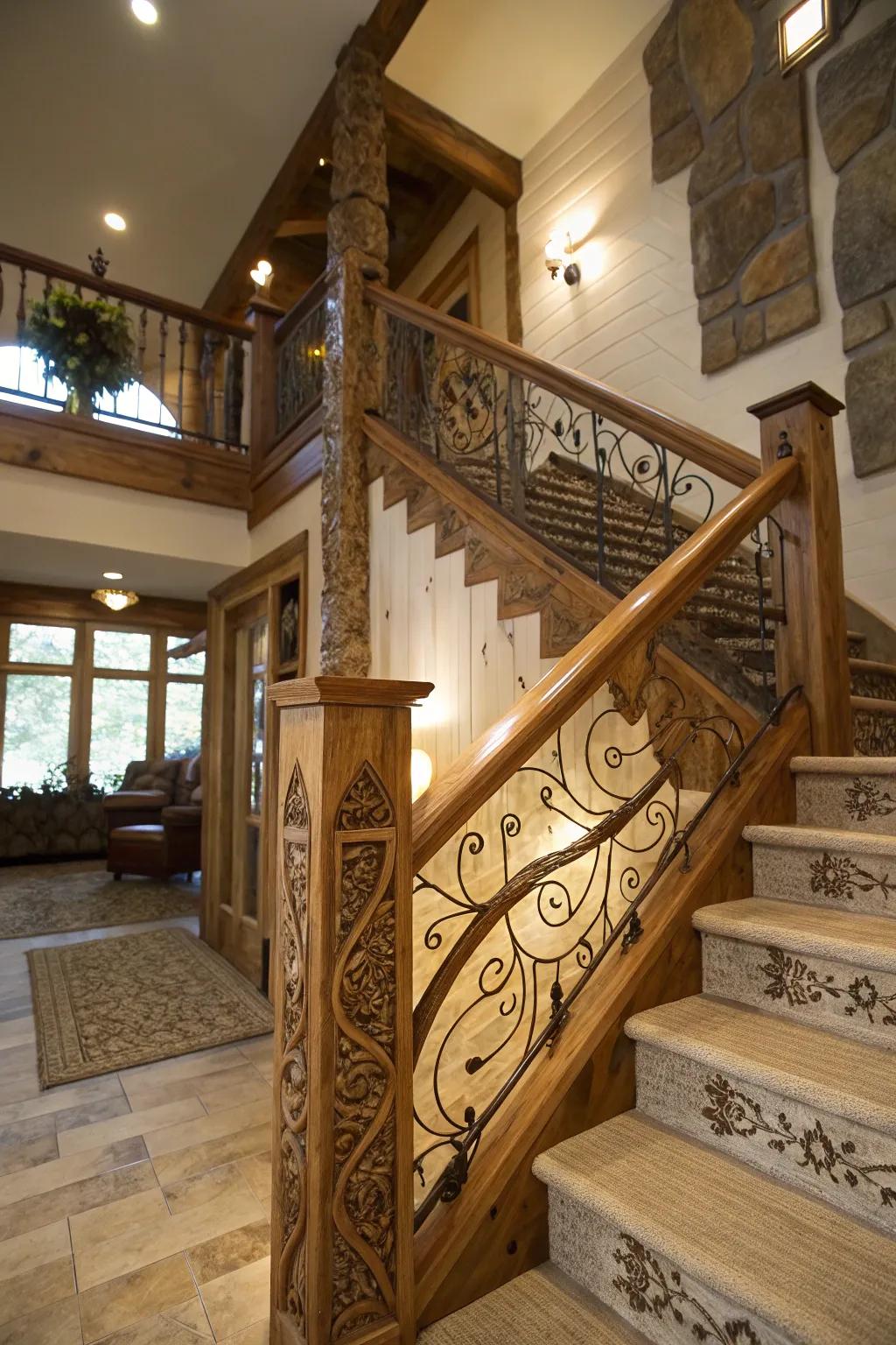 Bespoke inscriptions adding a personal touch to rustic timber railings.