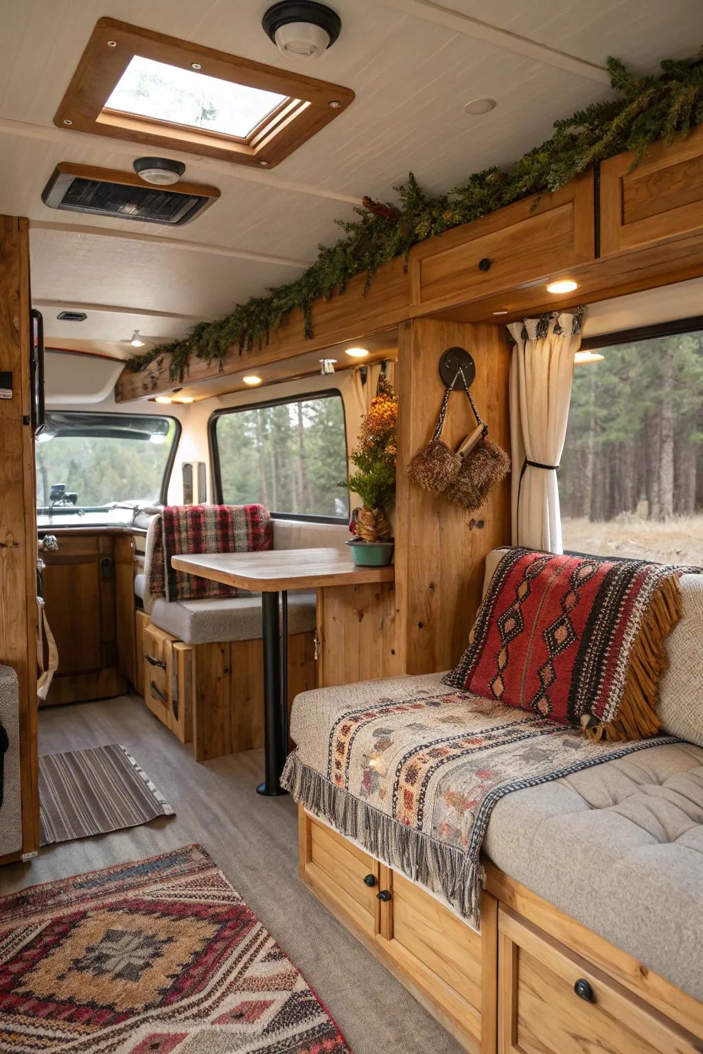 Country allure cultivates a snug, welcoming RV interior.