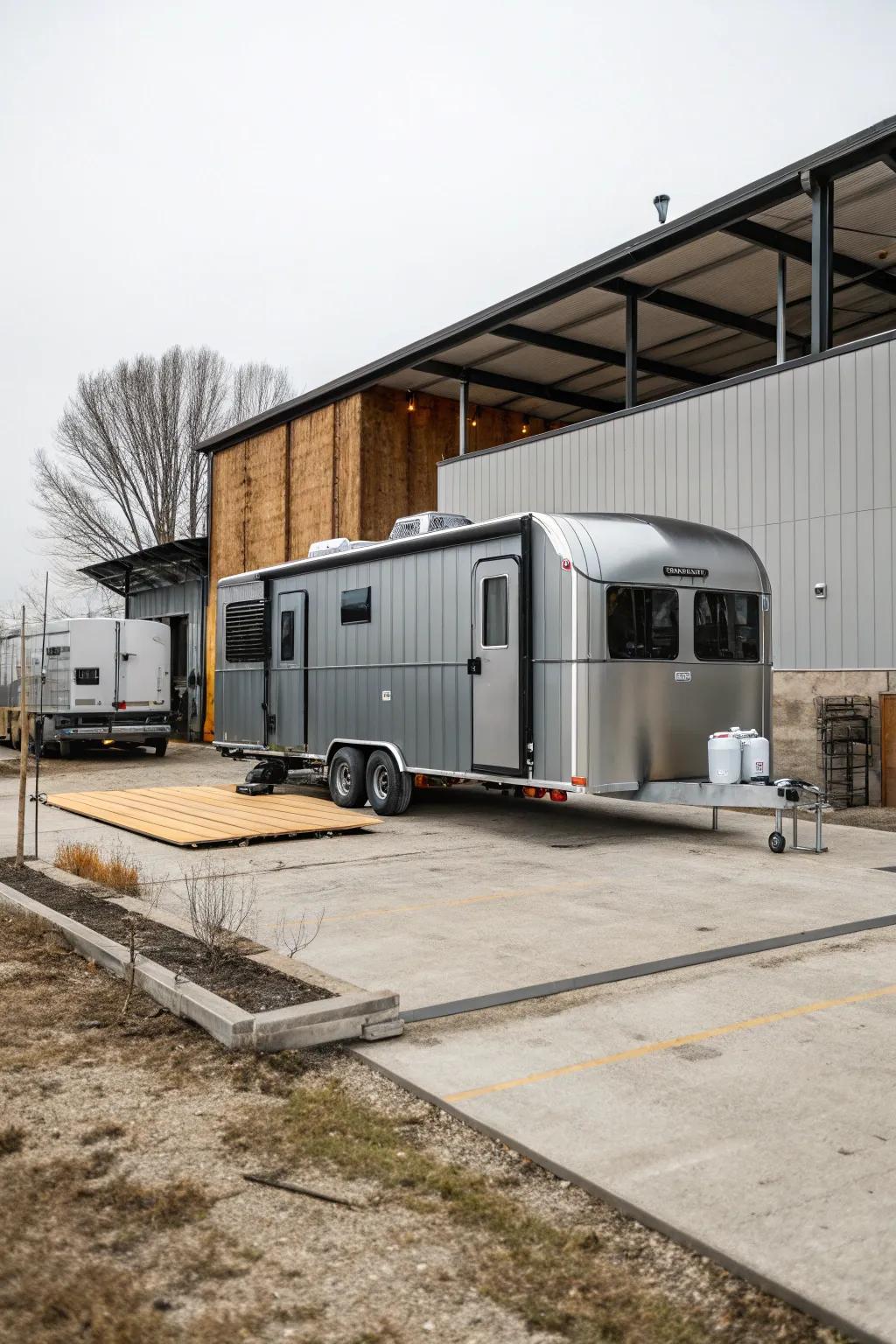 A durable metal RV shed that’s both strong and stylish.