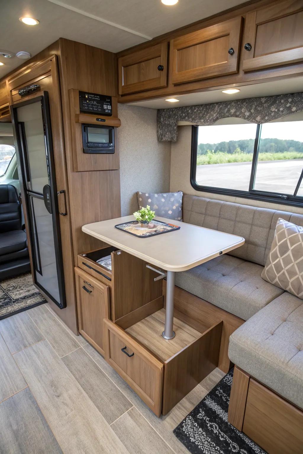 Hidden tables are a creative way to free up space in your RV.