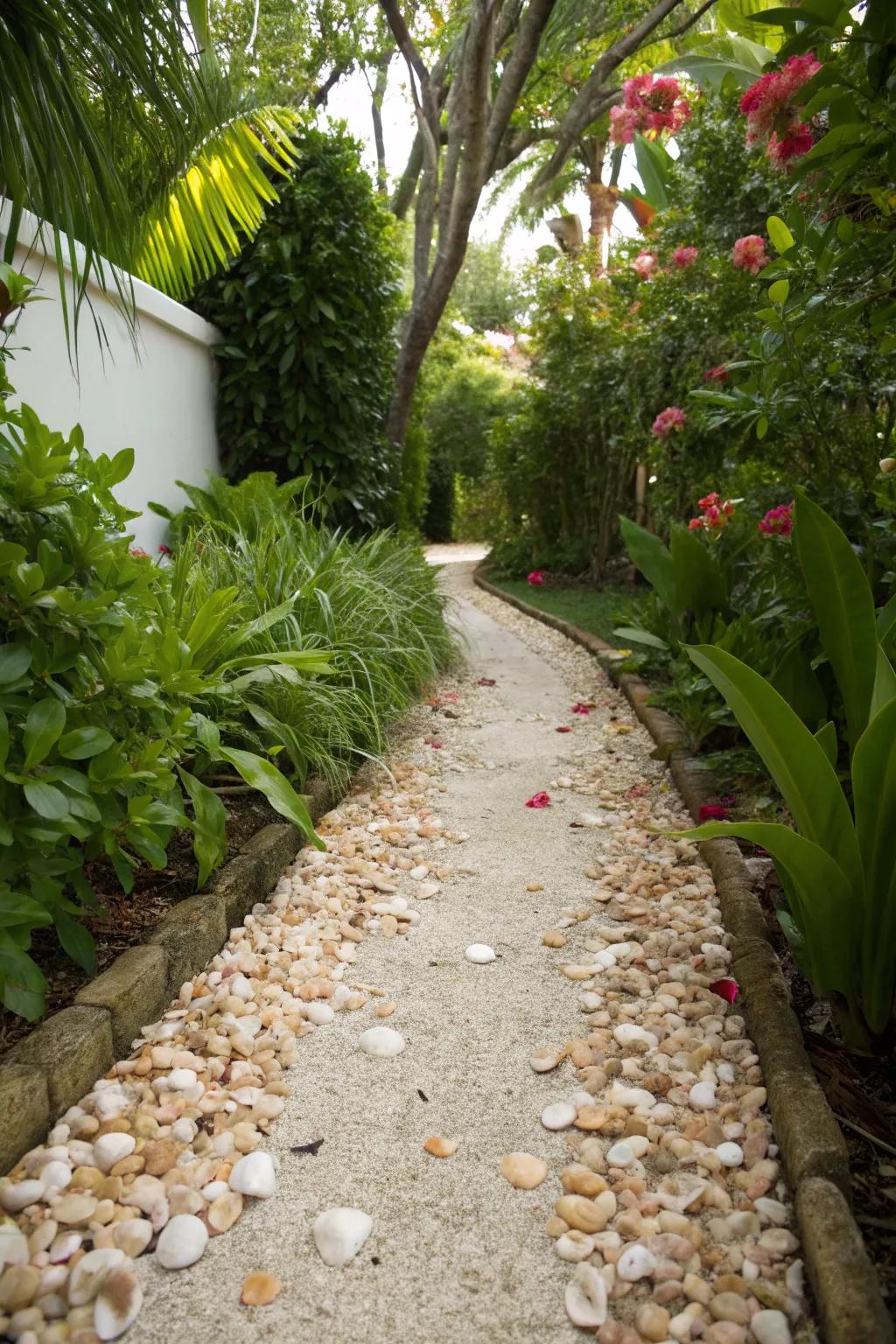 A seashell-bordered route introduces innate splendor and texture to your garden.