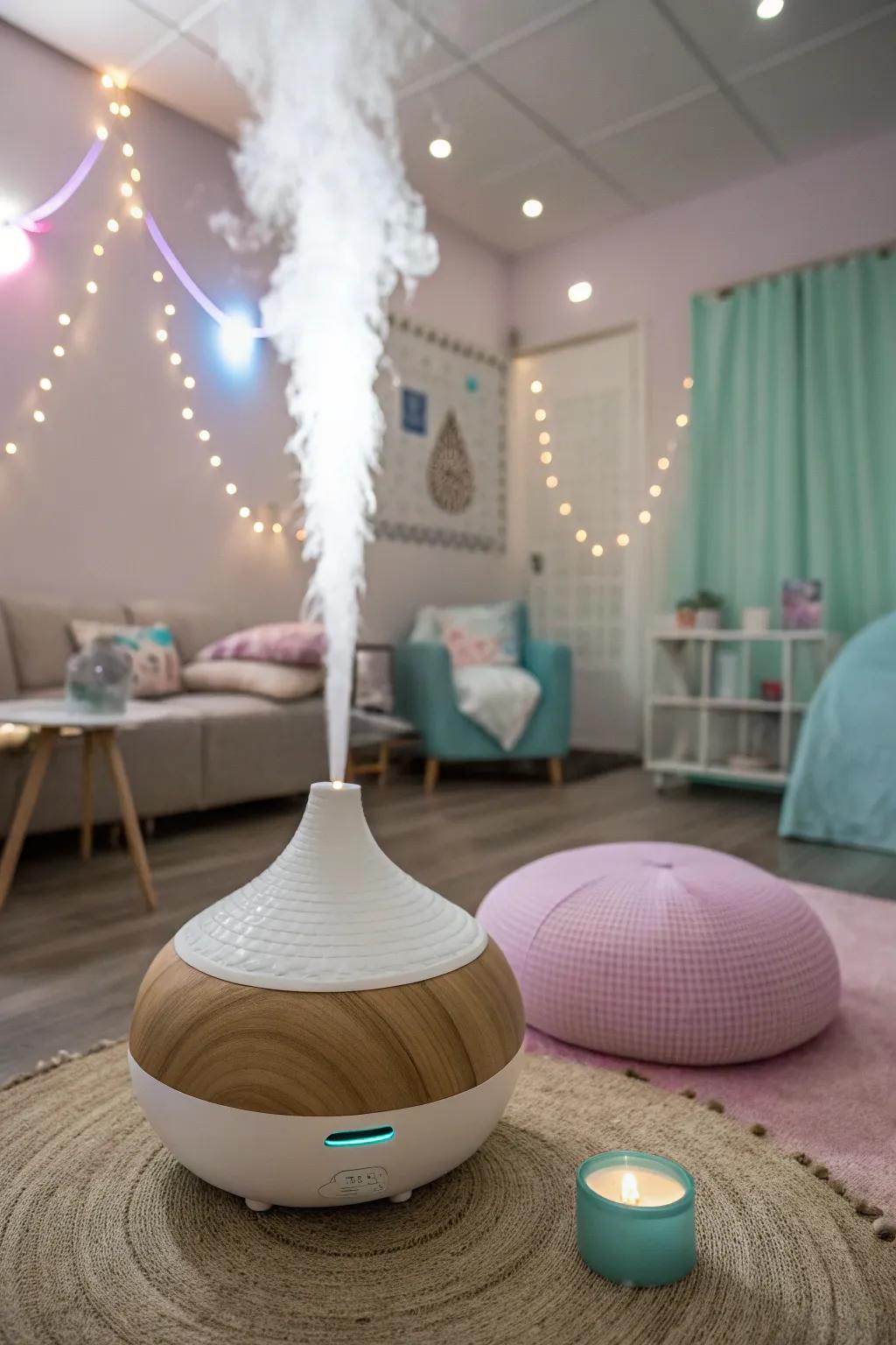 Scented oils add a calming aromatic layer to the sensory space.