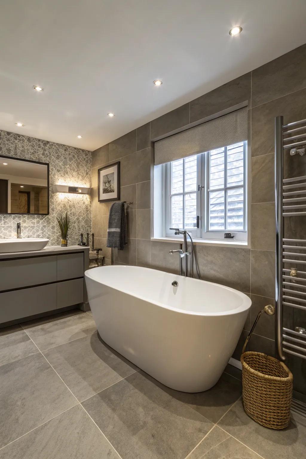 Stand-alone tub giving luxury and indulgence.