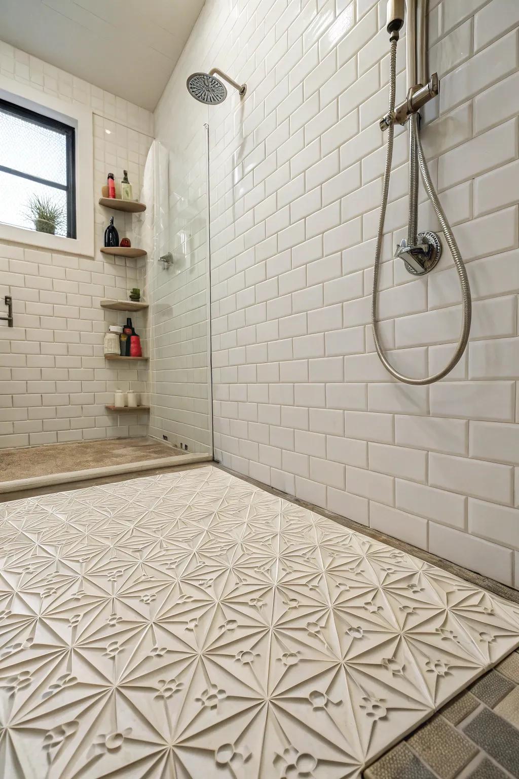 Introduce depth and texture with dimensional shower floor bases.