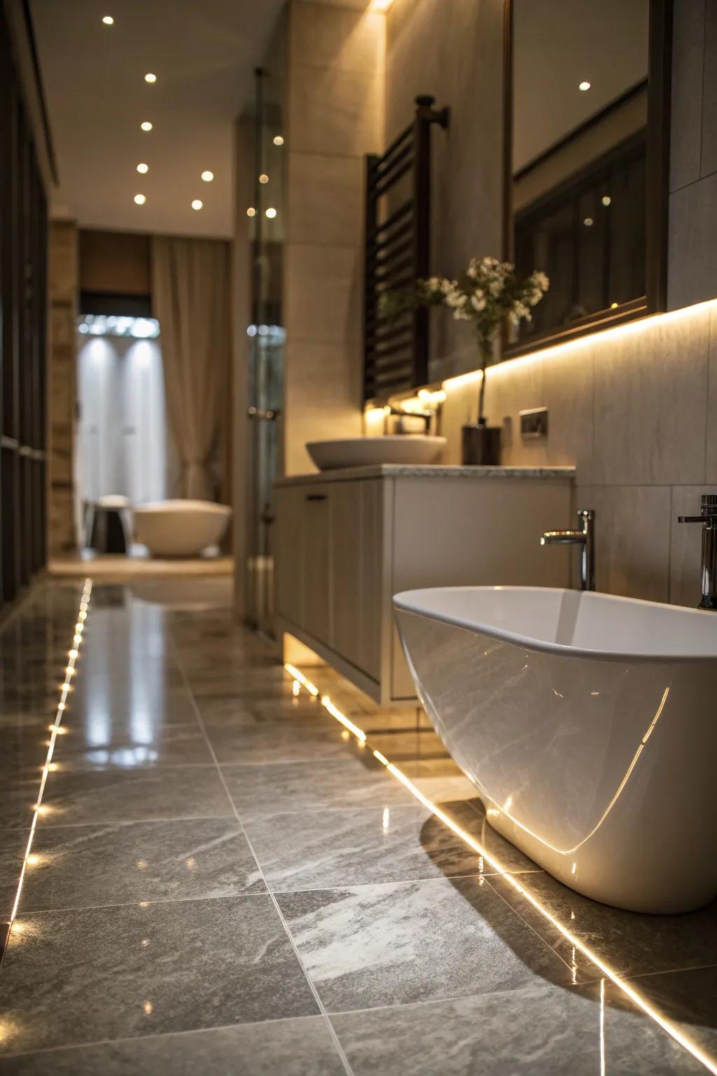 Floor lighting adds drama and guides your way in the shower.