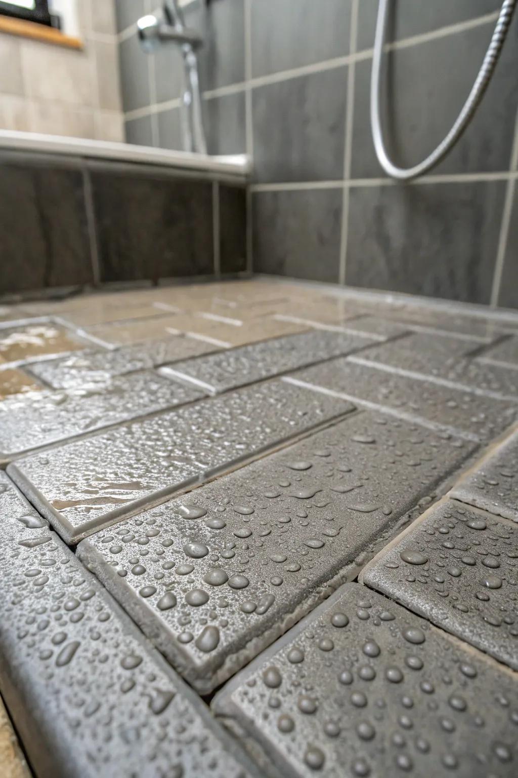 Tiles with an industrial strong look give this shower base a modern and minimalist edge.