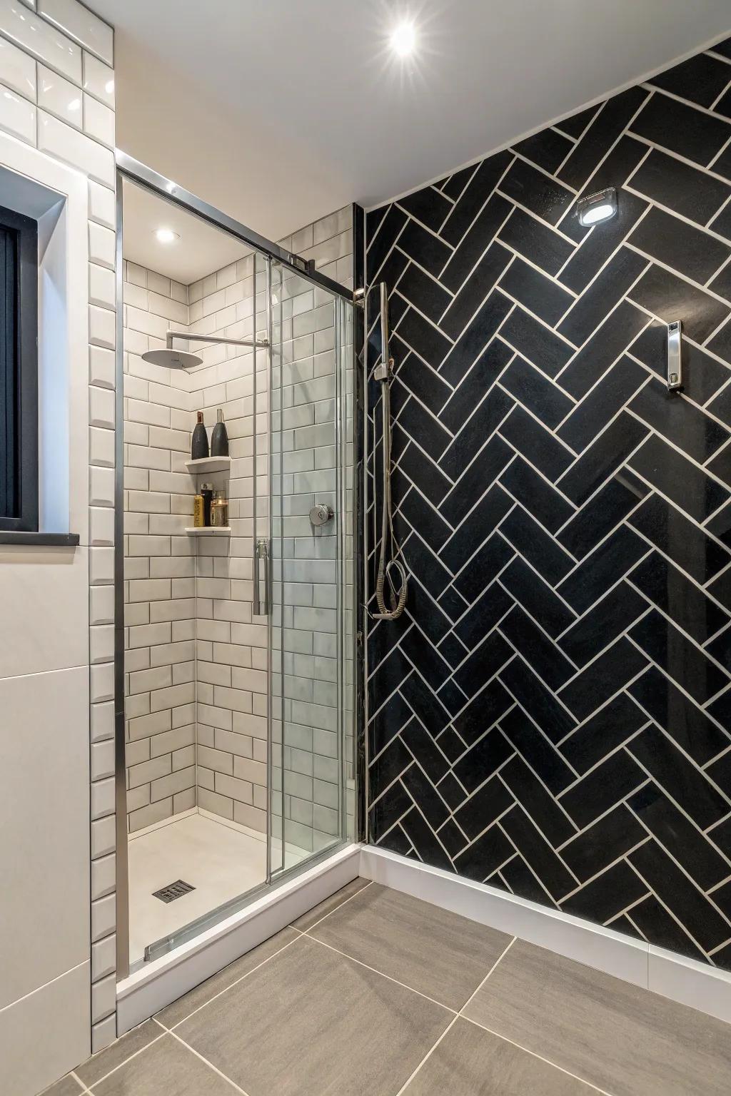 A bold and dramatic shower space with a stunning feature wall.