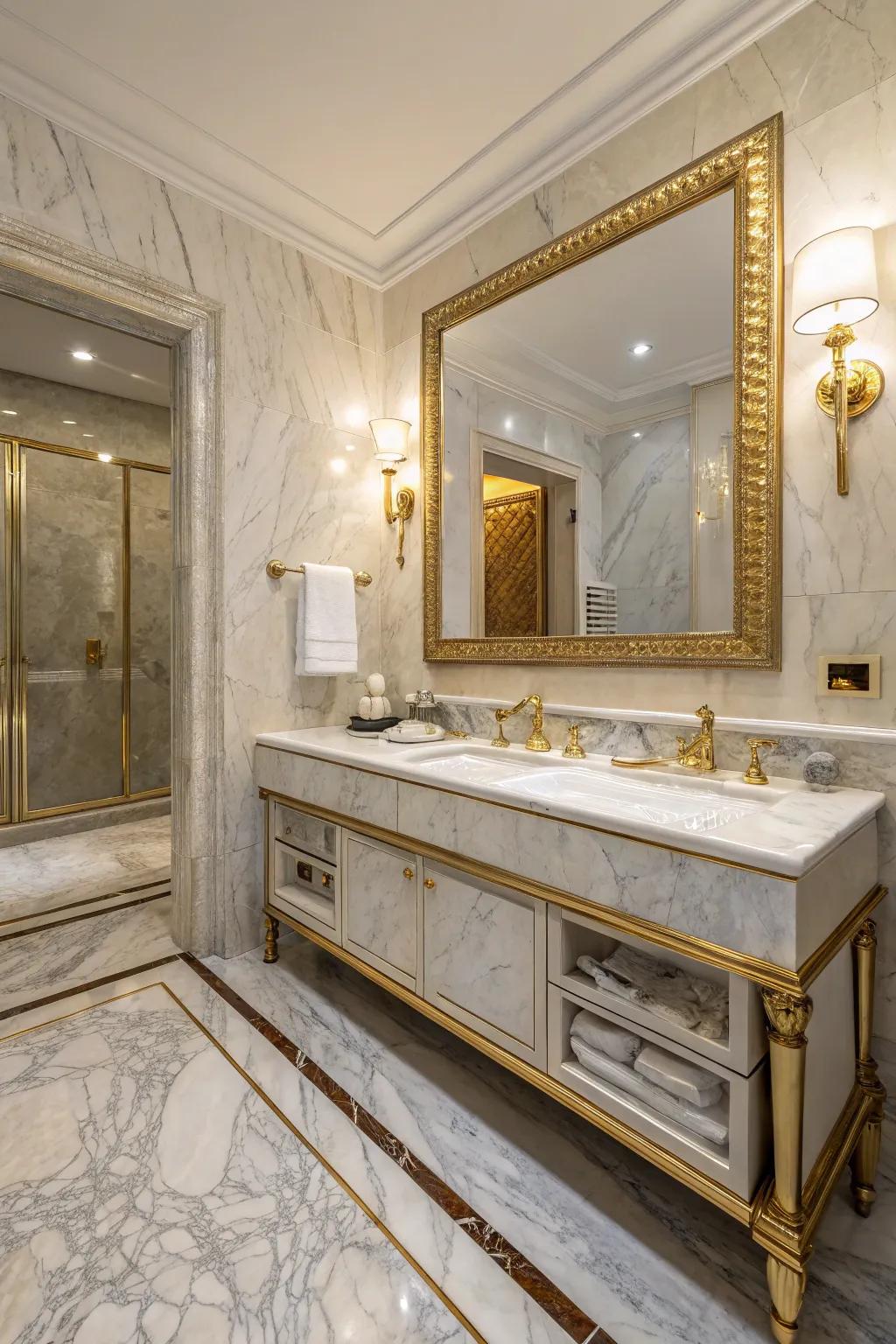 Opulence redefined with elegant materials in this bathroom.