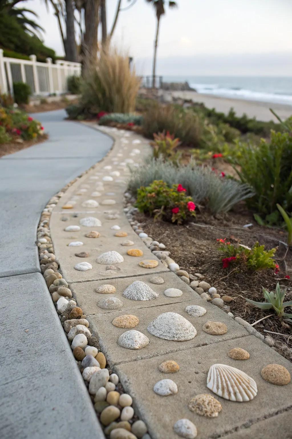 Shell-infused stone brings a seaside vibe to your sidewalk.