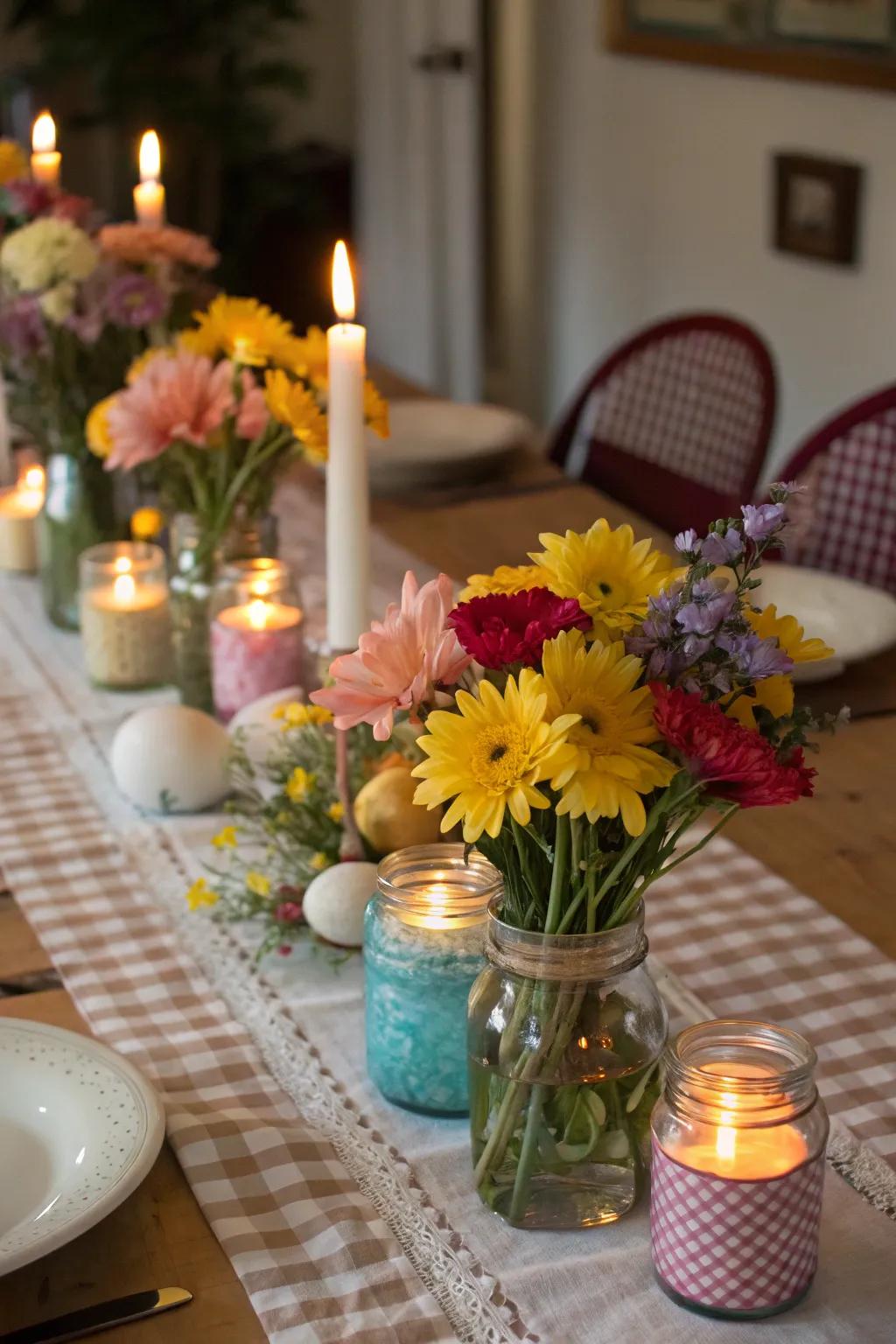 Mason vessels contribute a classic, homey sensation.