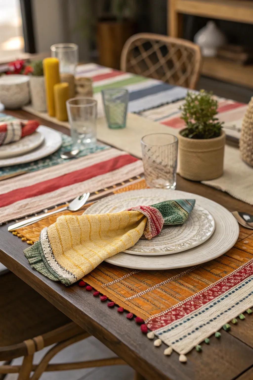 Layered fabrics add dimension and richness to the table.