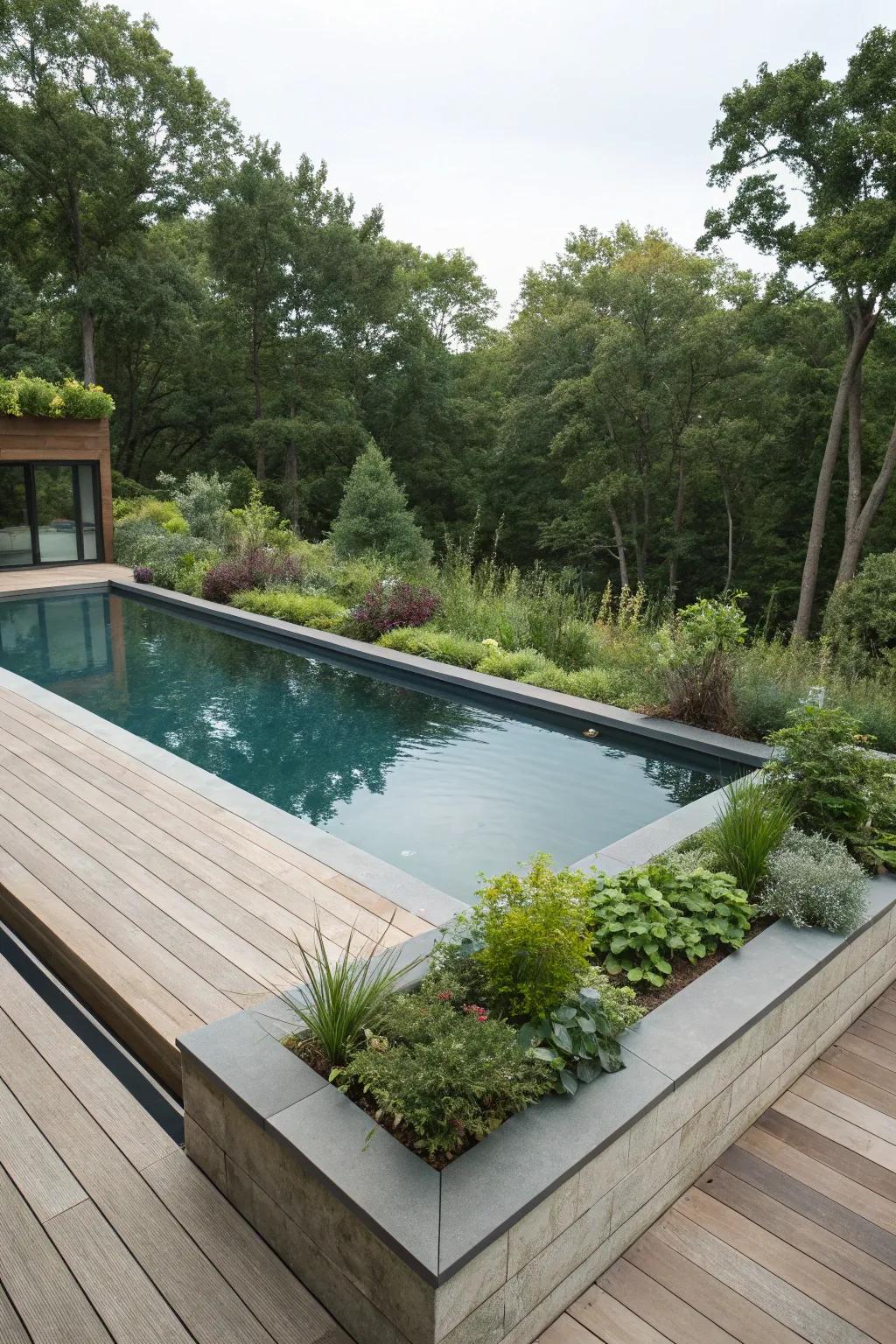 Built-in soil beds offer a smooth mix of greenery and design.