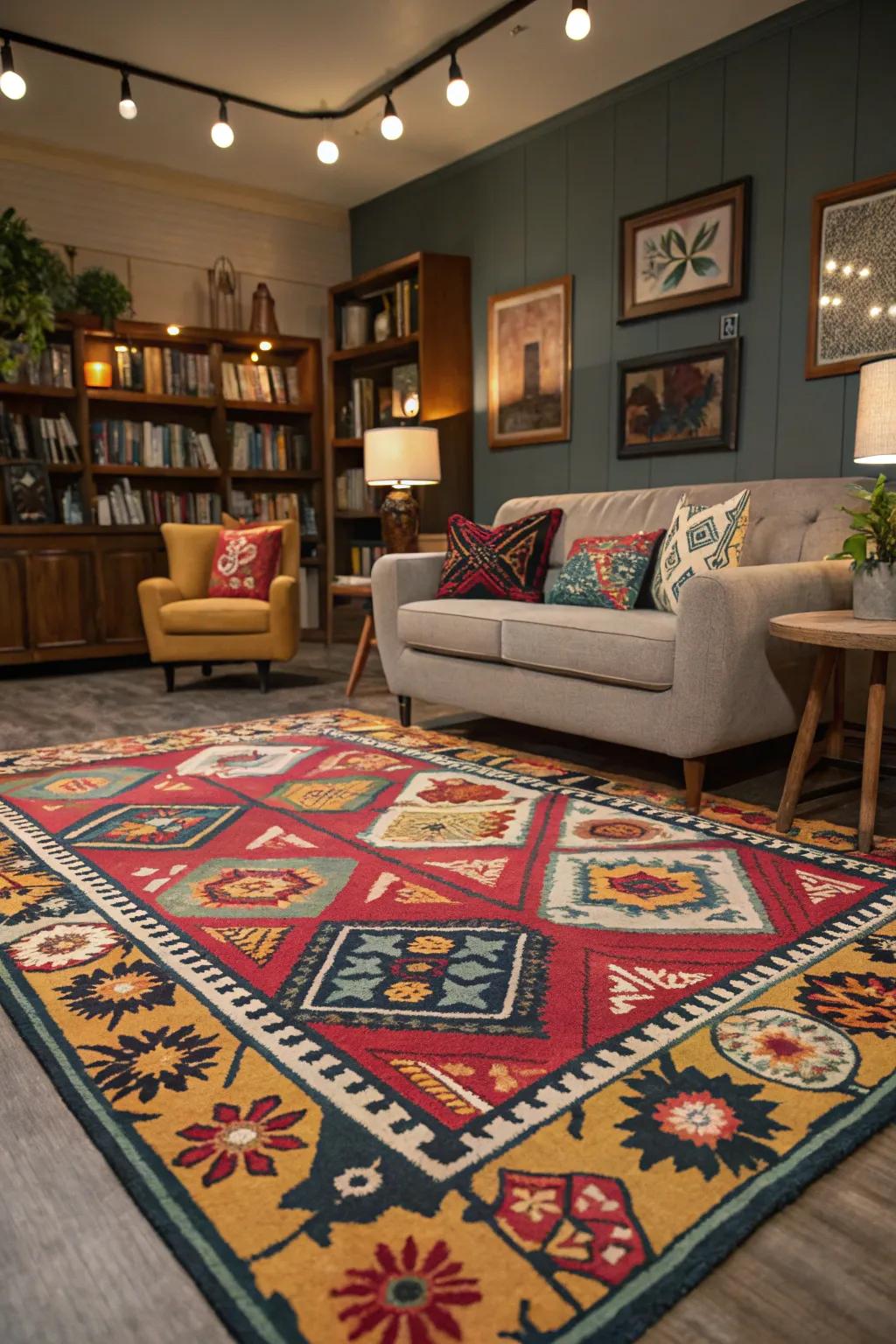 Anchor your Sims 4 lounge using a striking statement rug.
