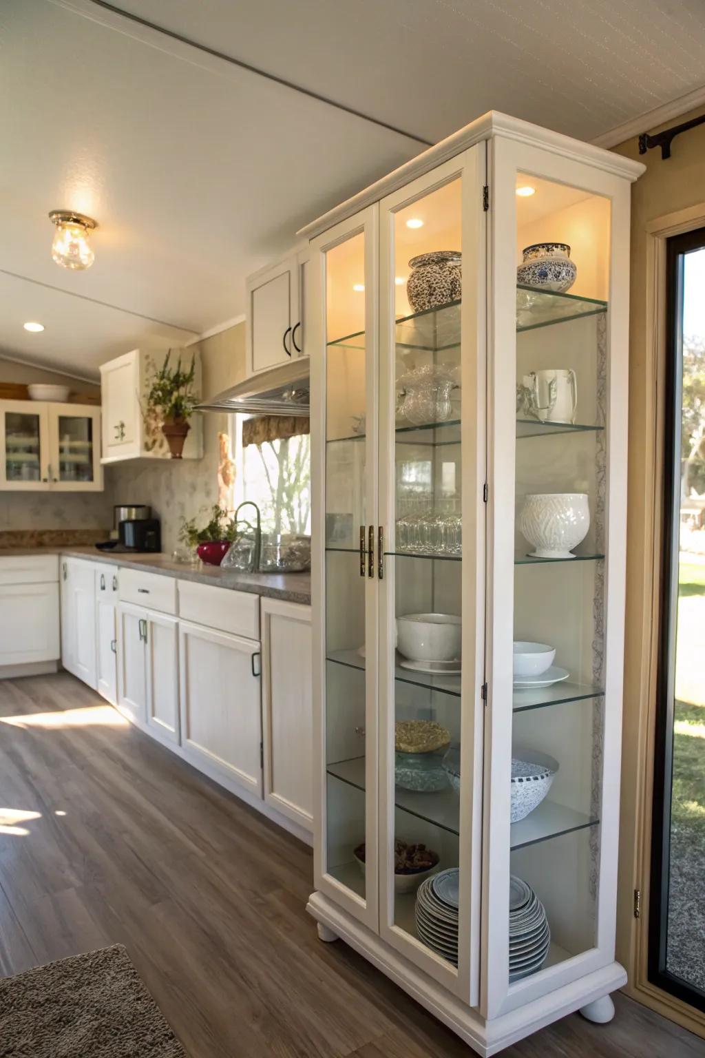 Glass doors add elegance and spaciousness.