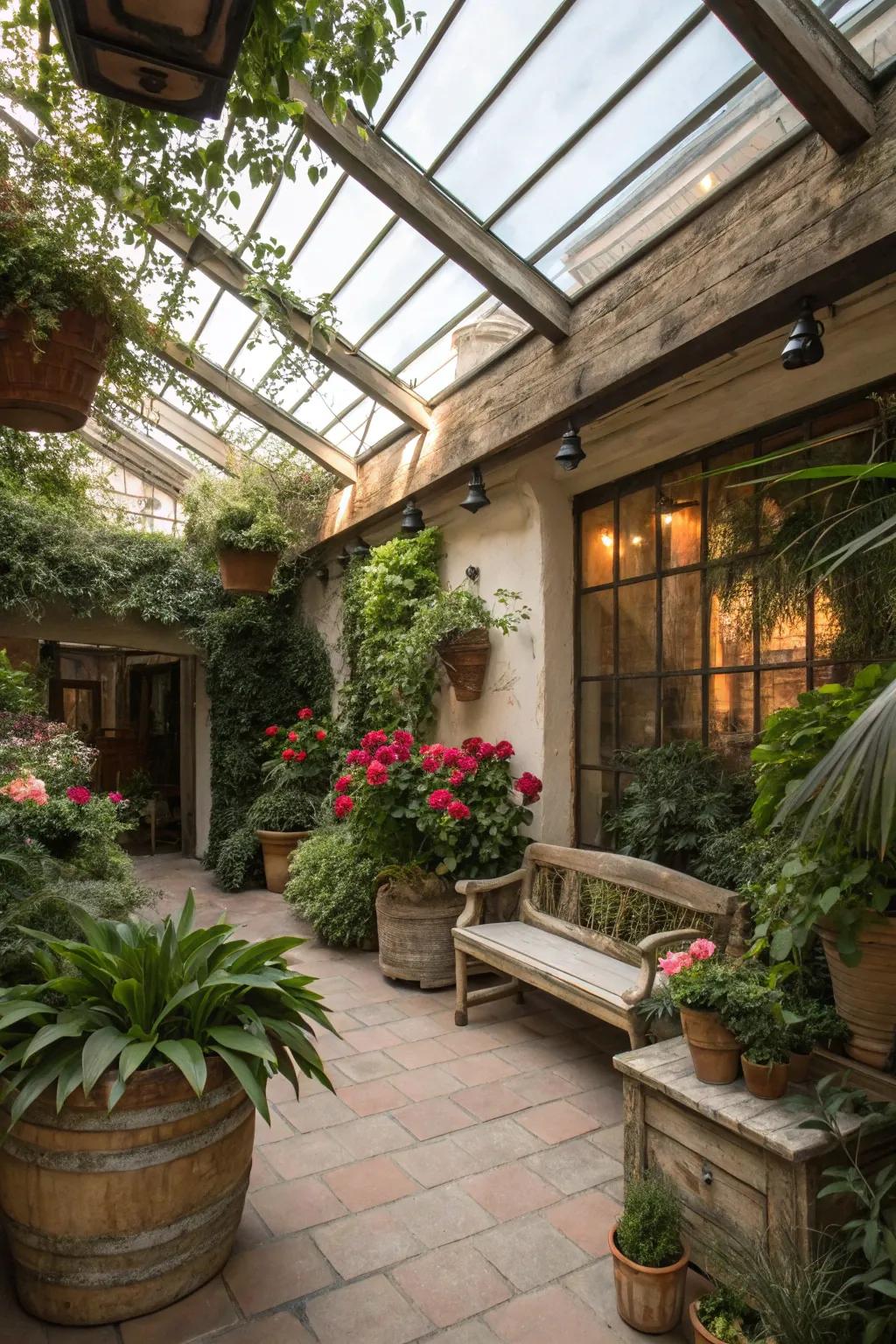 An indoor sanctuary thriving under a generous skylight.