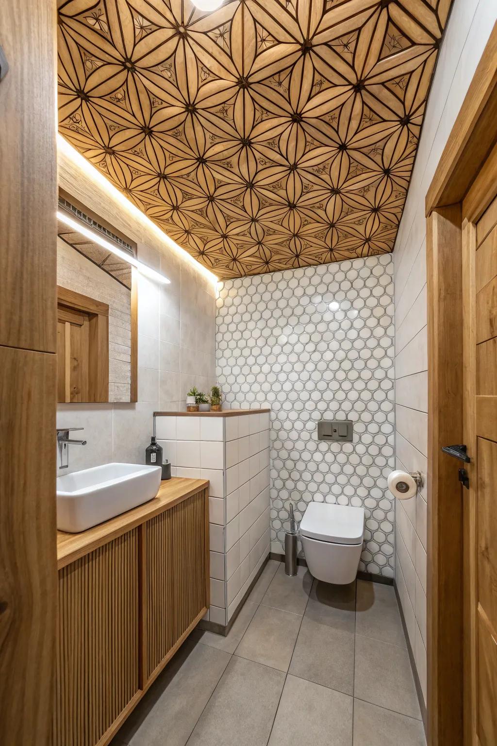 Geometric configurations give the ceiling a contemporary twist.