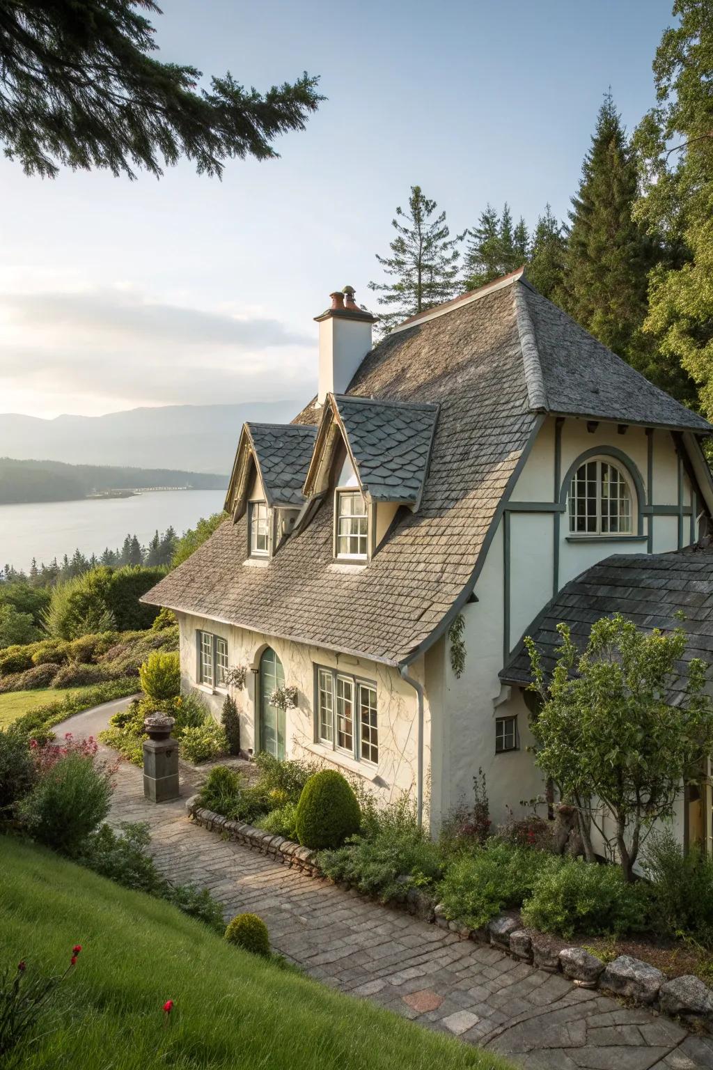 A distinctive cottage design showcasing lopsided aspects.