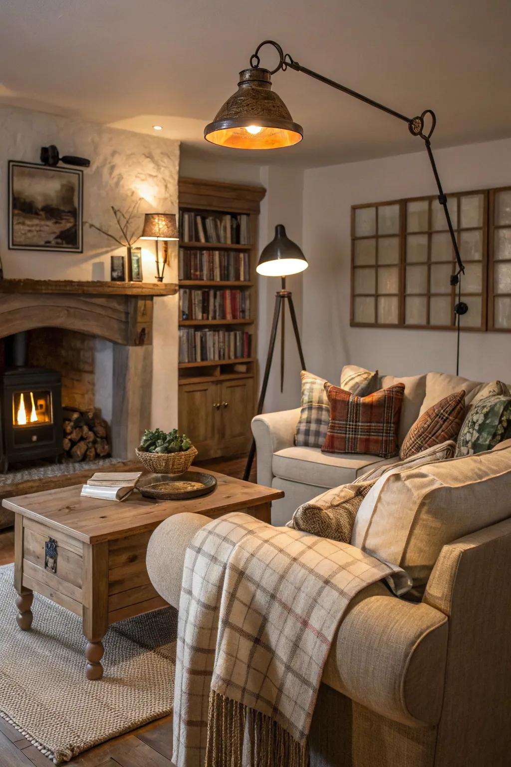 Lighting with versatility sets the mood within this comfortable living space.