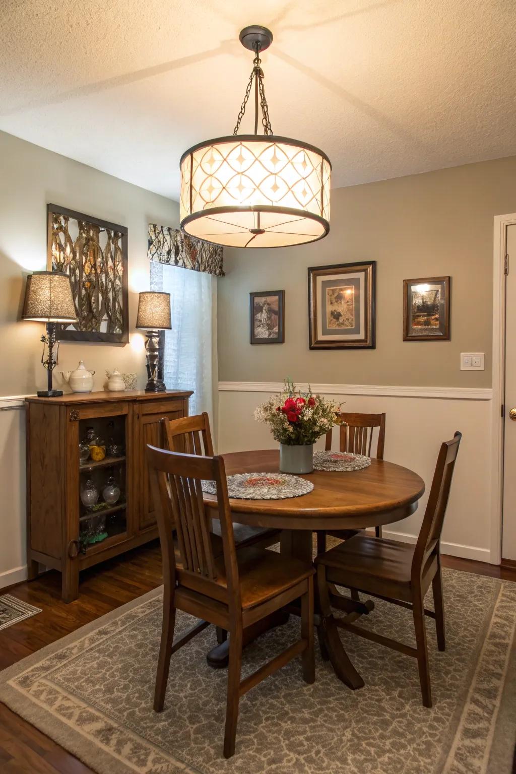 Artistic light fixtures double as conversation-starting decor.