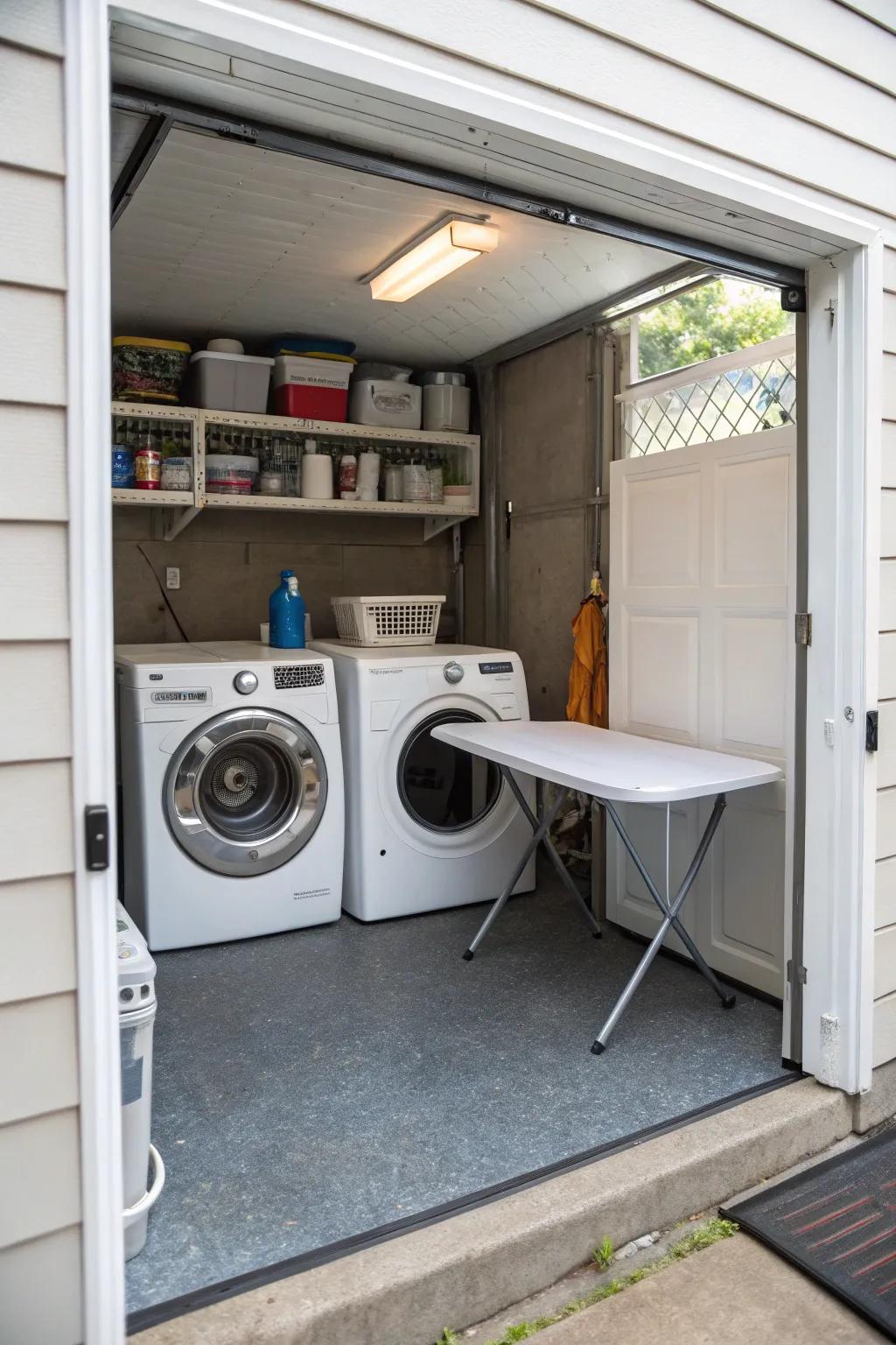 A small garage turned into an efficient laundry hub.