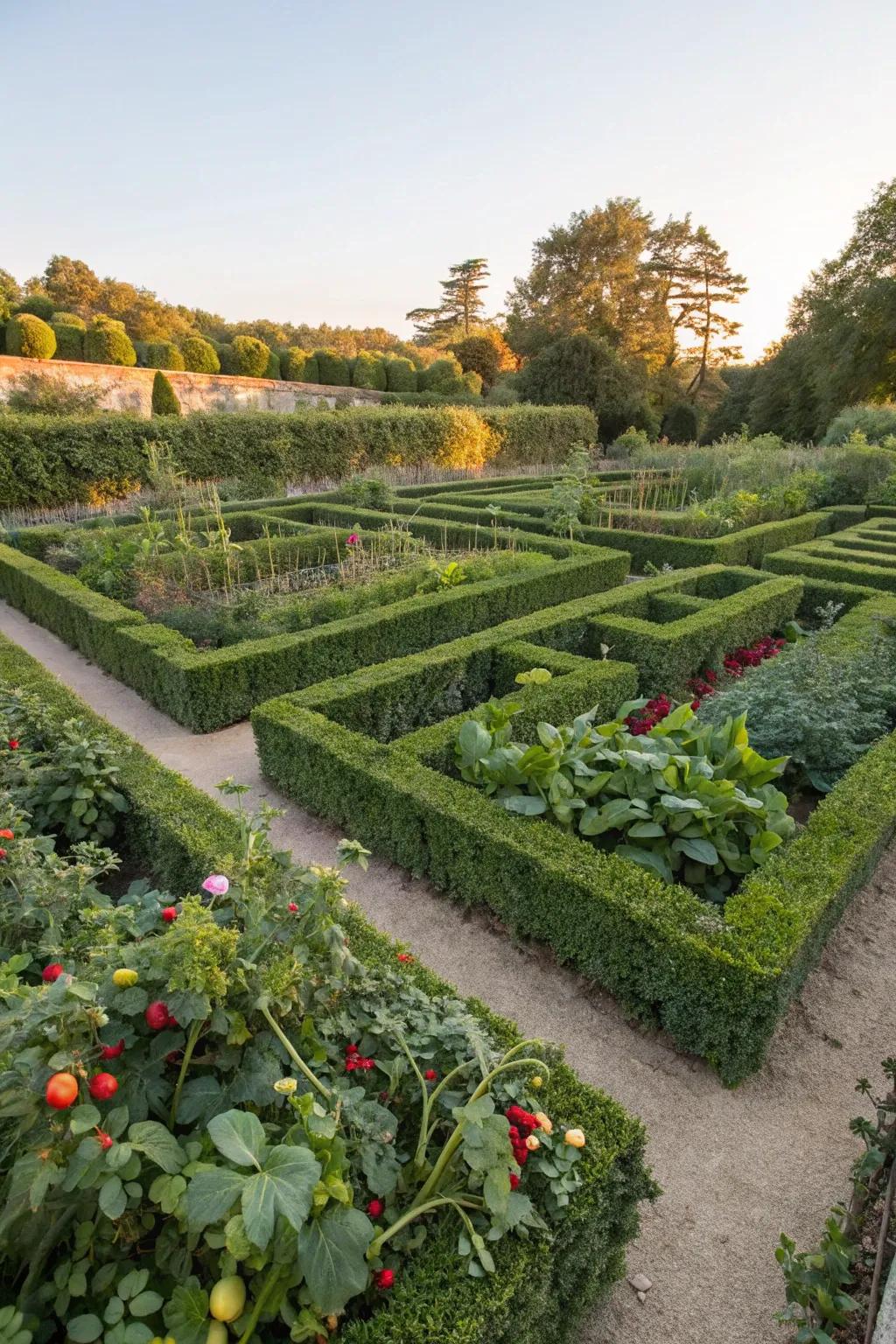 An eatable plant maze providing both beauty and bounty.