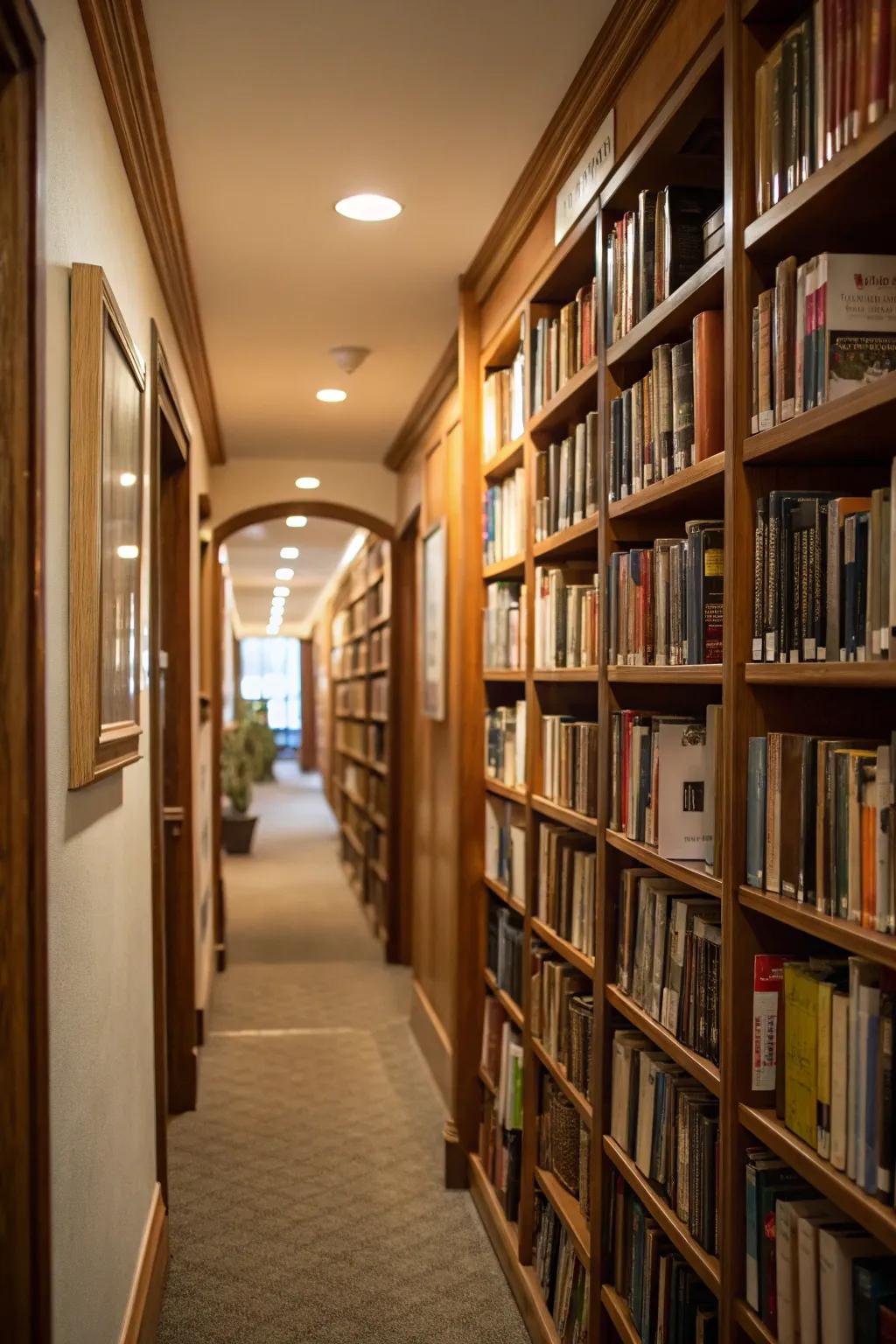 Hallway libraries can be a breathtaking and unexpected attribute.