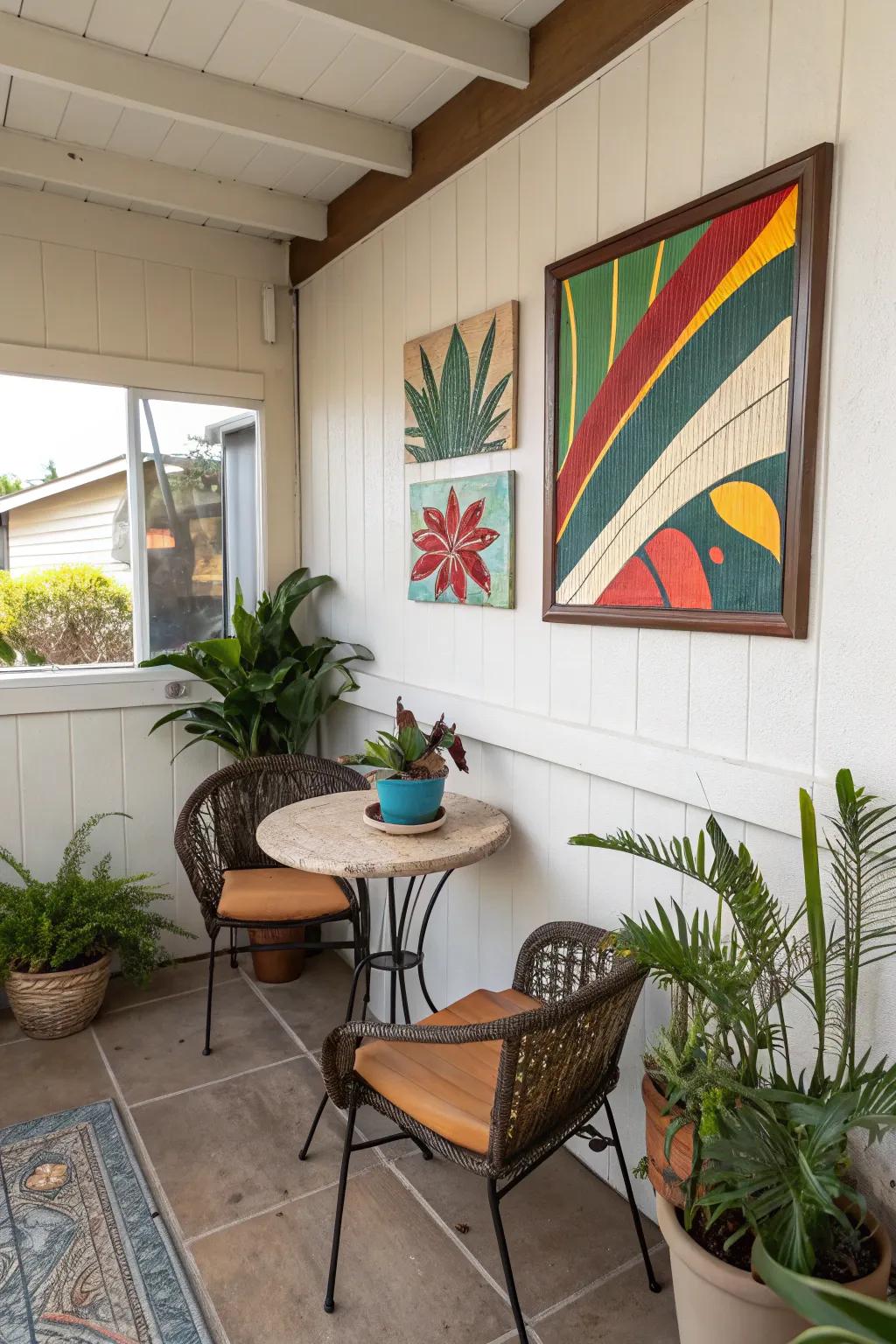 Suffuse your lanai with energy and vibrancy through striking wall art.