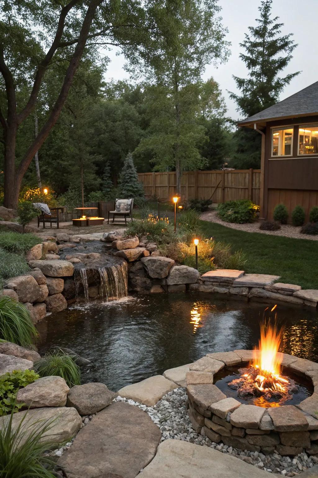 A hearth contributes warmth to your pond nearby place.
