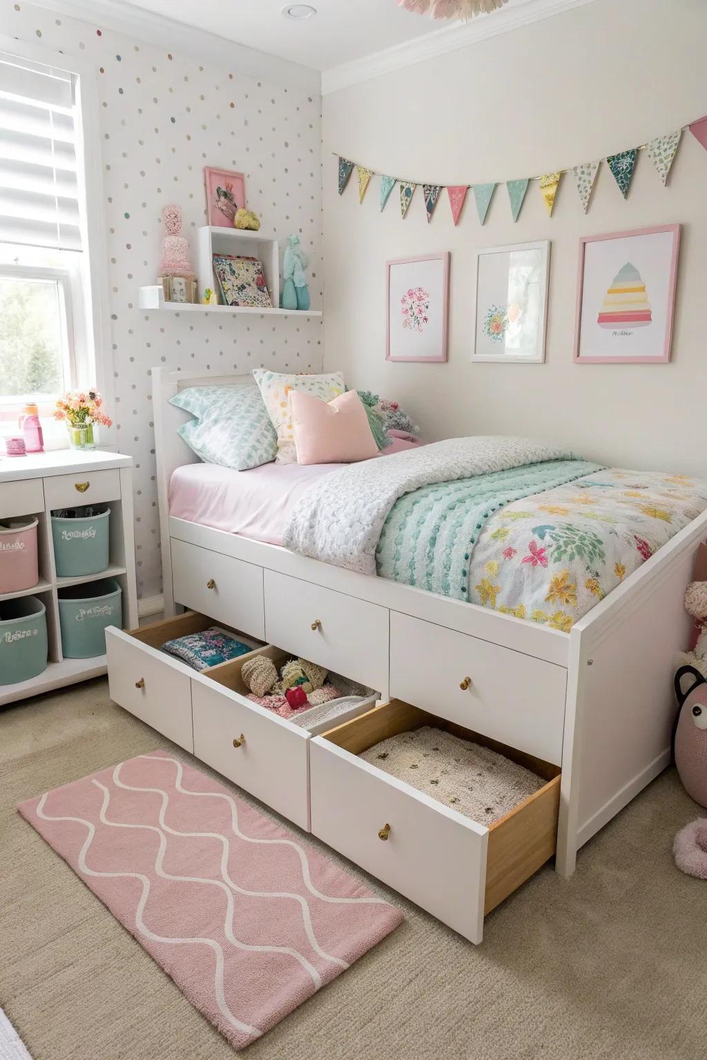 Concealed arrangement keeps the area tidy and spacious.