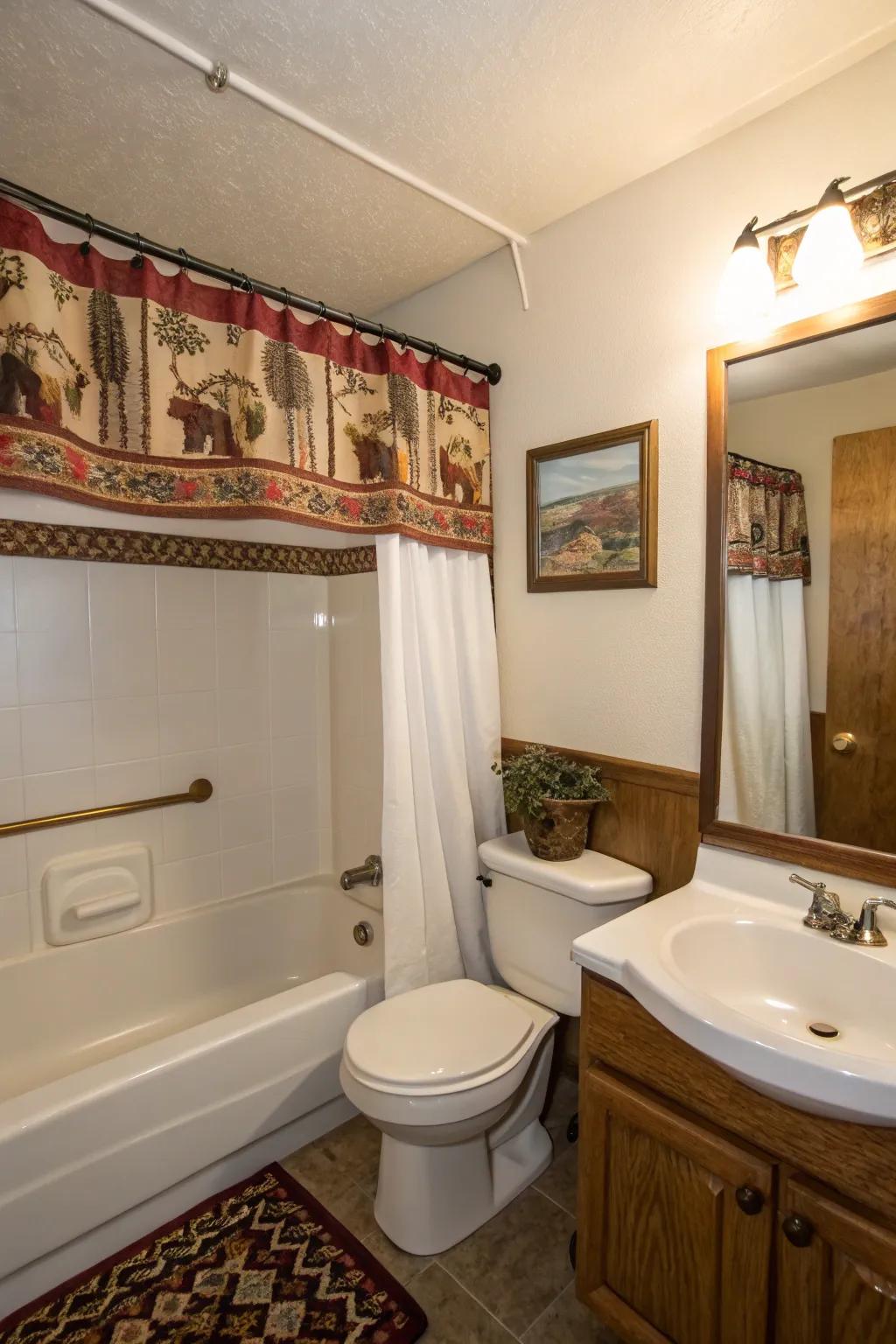 Printed pelmets incorporate elegance and texture.