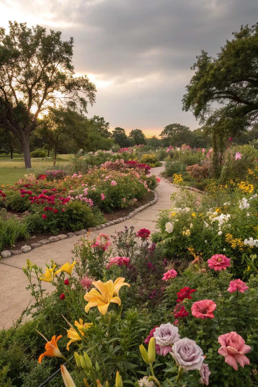 Perennial flower beds providing enduring, low-maintenance beauty.