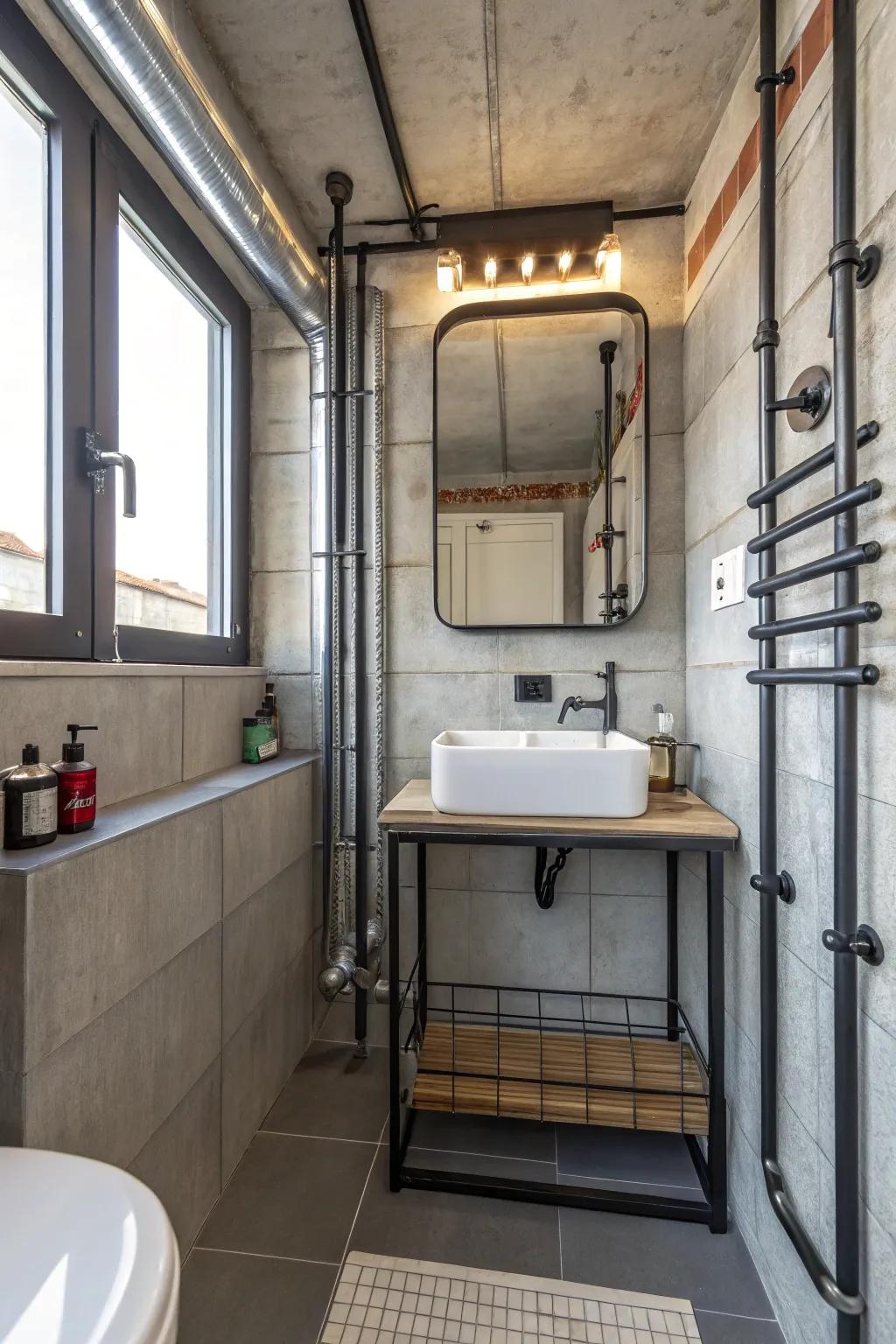 In a small space, the industrial style makes a bold statement.