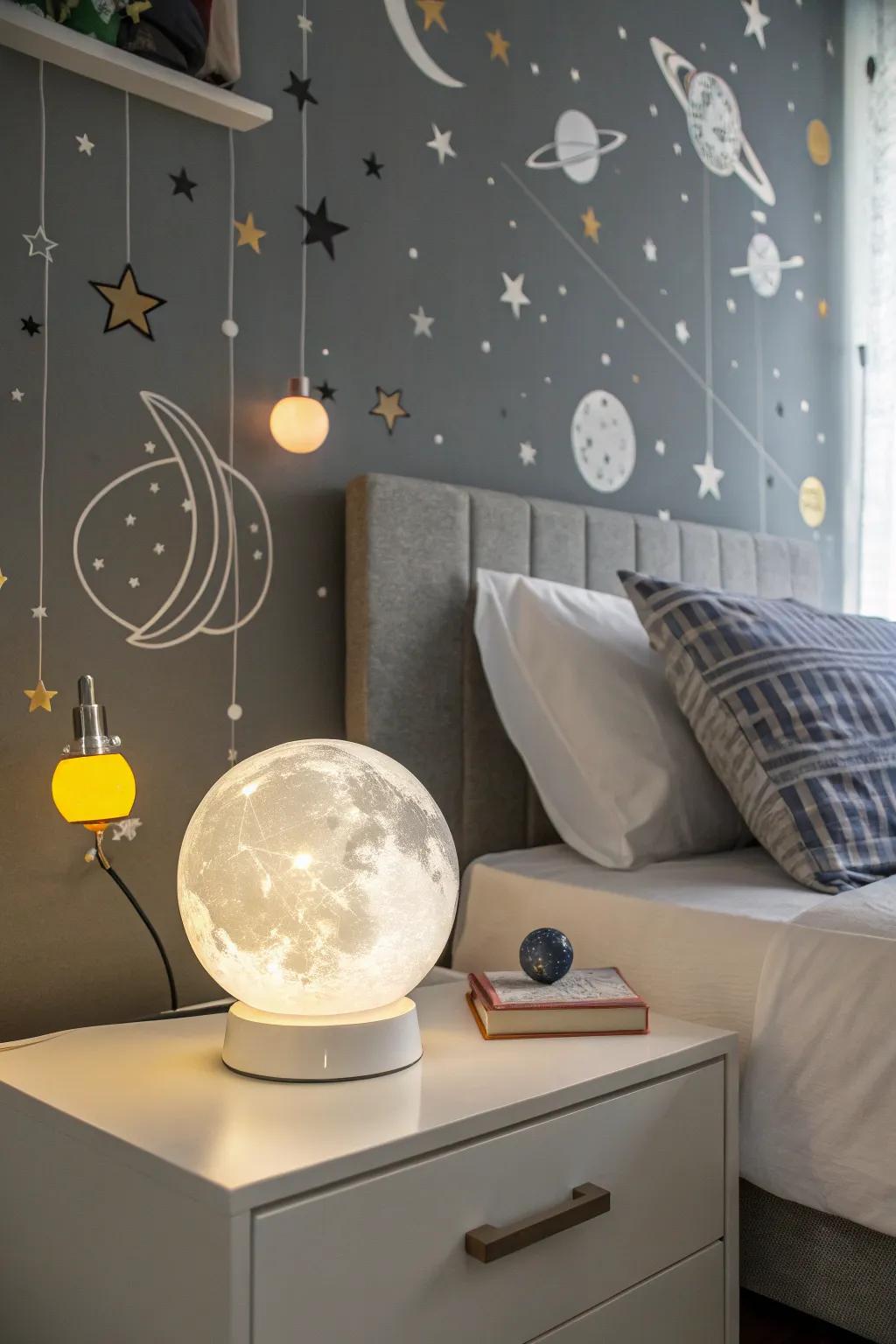 A radiant lunar orb illuminates your space with celestial beauty.