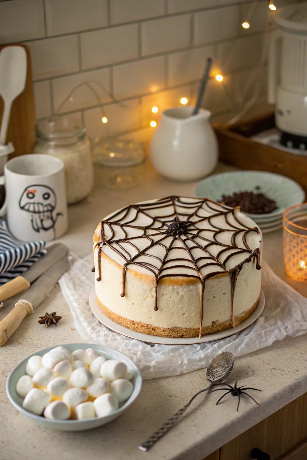 Adhesive and fun marshmallow web cake.