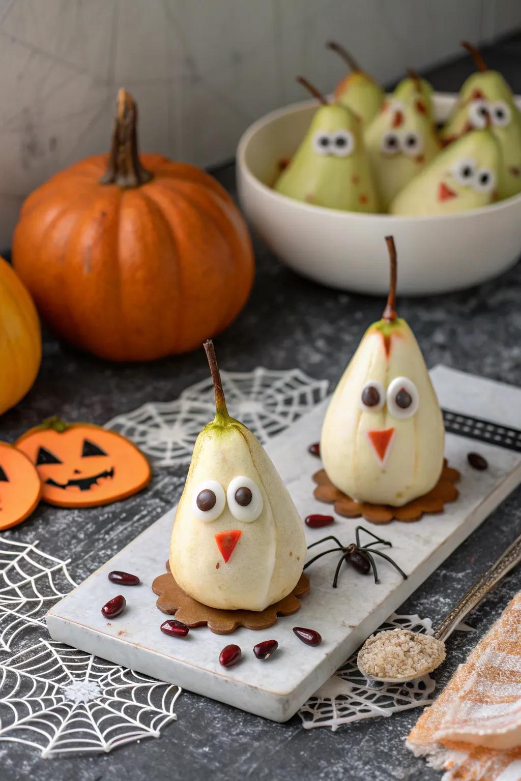 Ghostly fruit halves drifting into your Halloween spread.