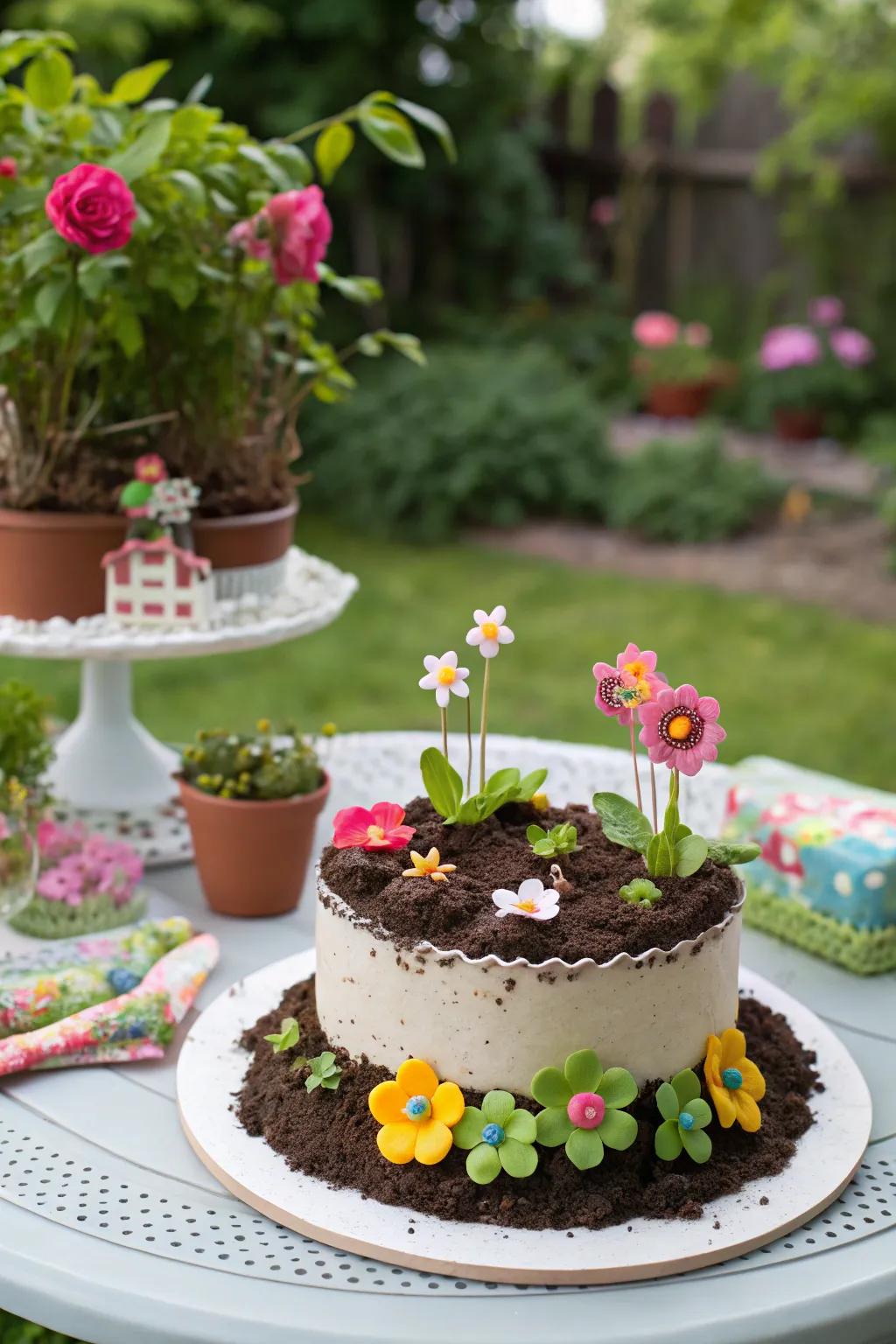 A garden-themed cake that's a feast for the eyes and mouth.