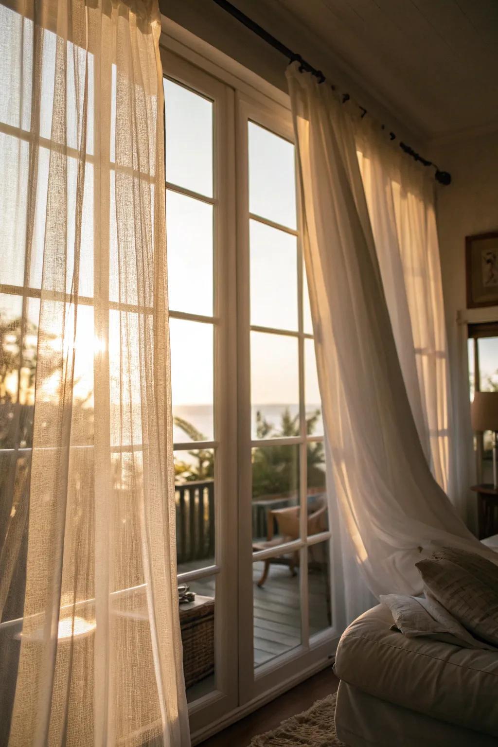Sheer curtains let in a lot of soft sunlight that really warms up a room in the spring.